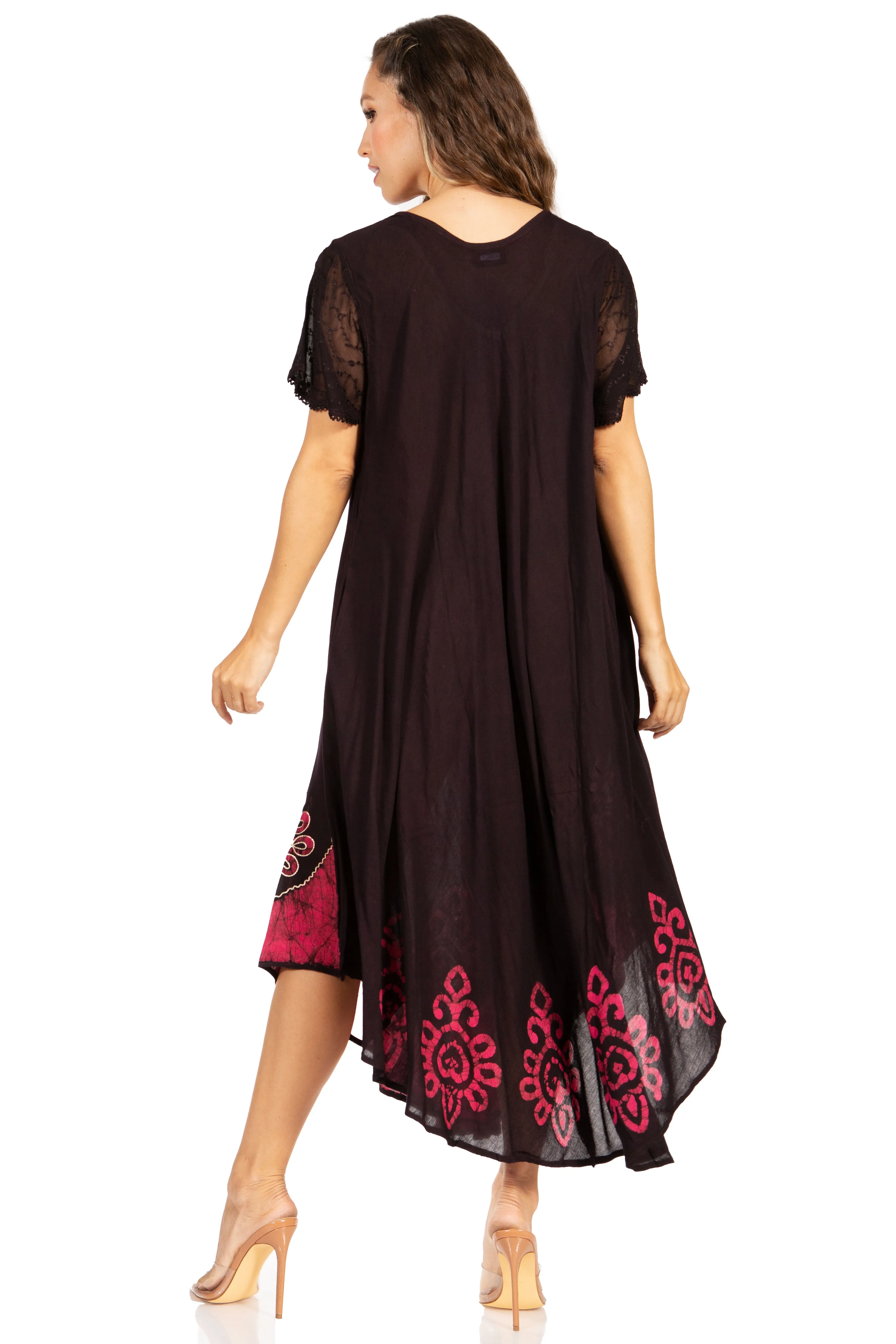 Sakkas Batik Hindi Cap Sleeve Caftan Dress / Cover Up