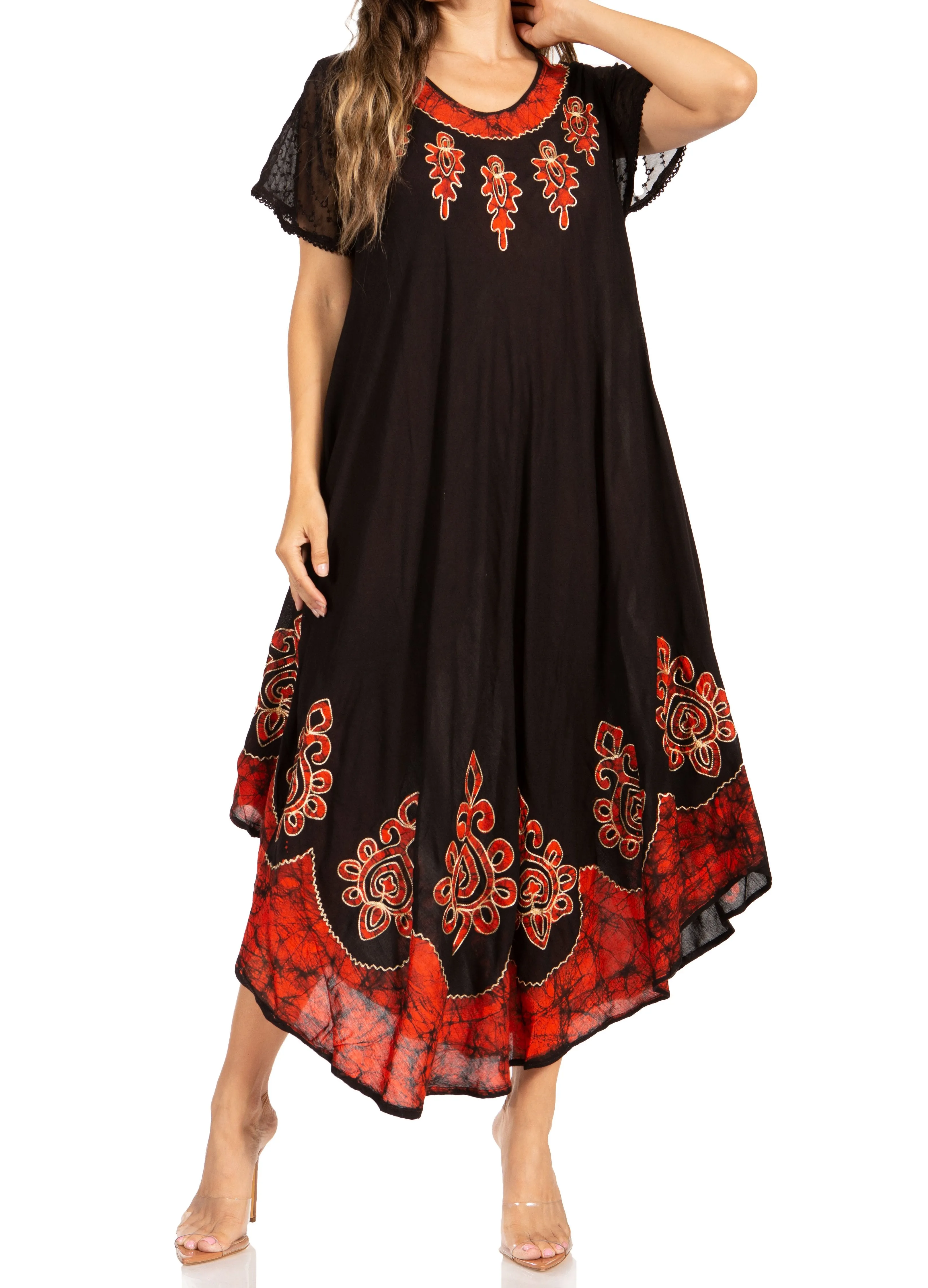 Sakkas Batik Hindi Cap Sleeve Caftan Dress / Cover Up