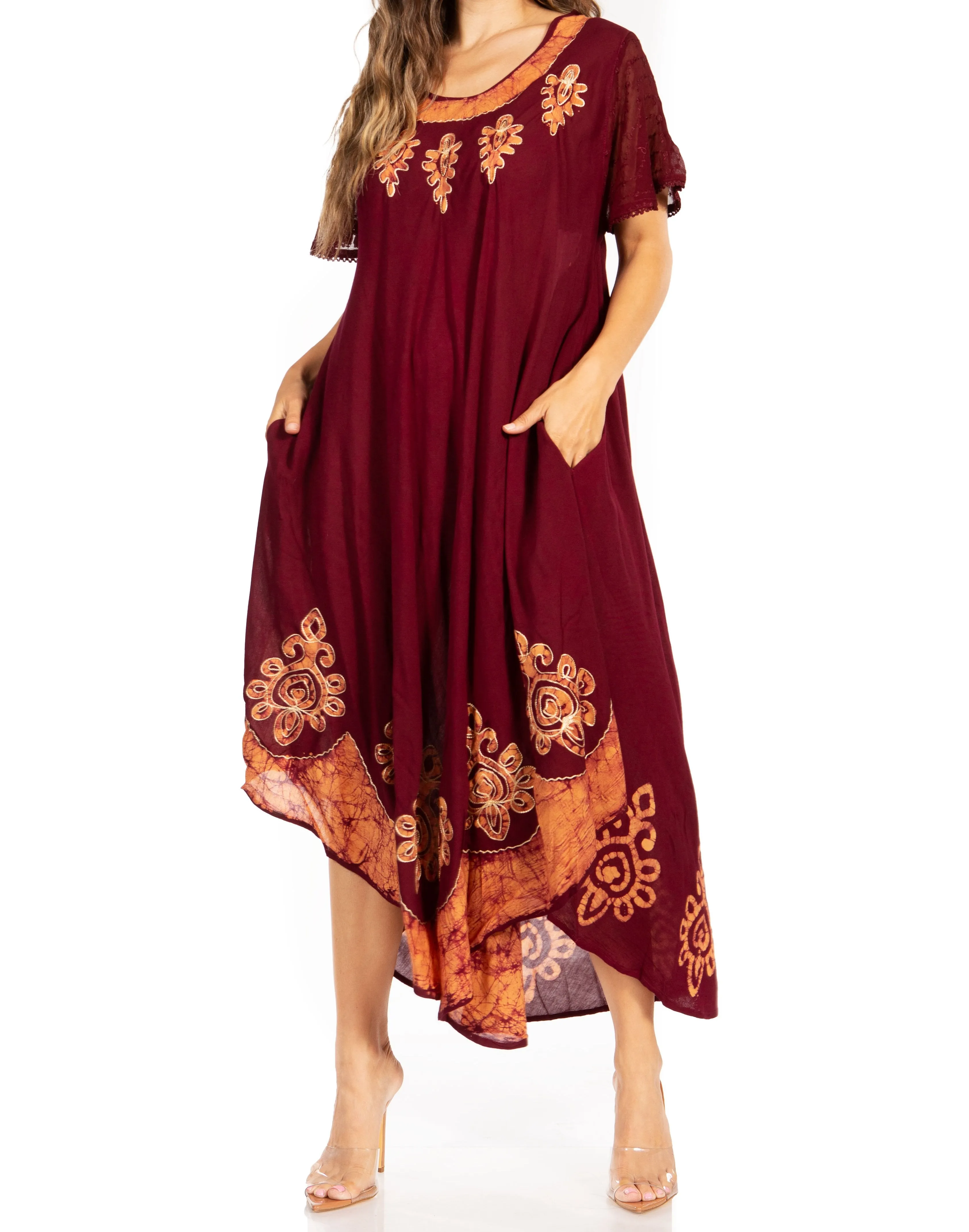 Sakkas Batik Hindi Cap Sleeve Caftan Dress / Cover Up