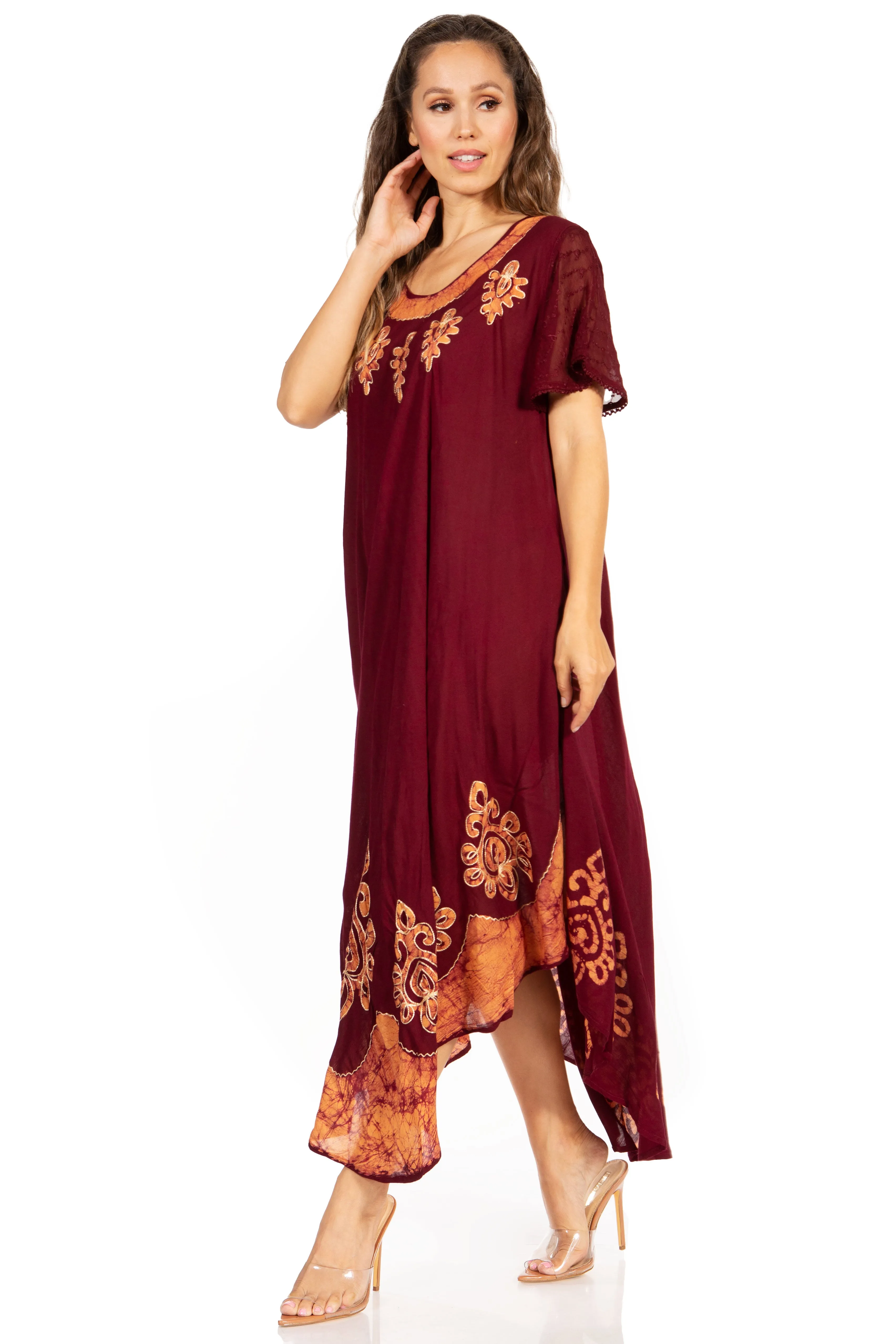 Sakkas Batik Hindi Cap Sleeve Caftan Dress / Cover Up