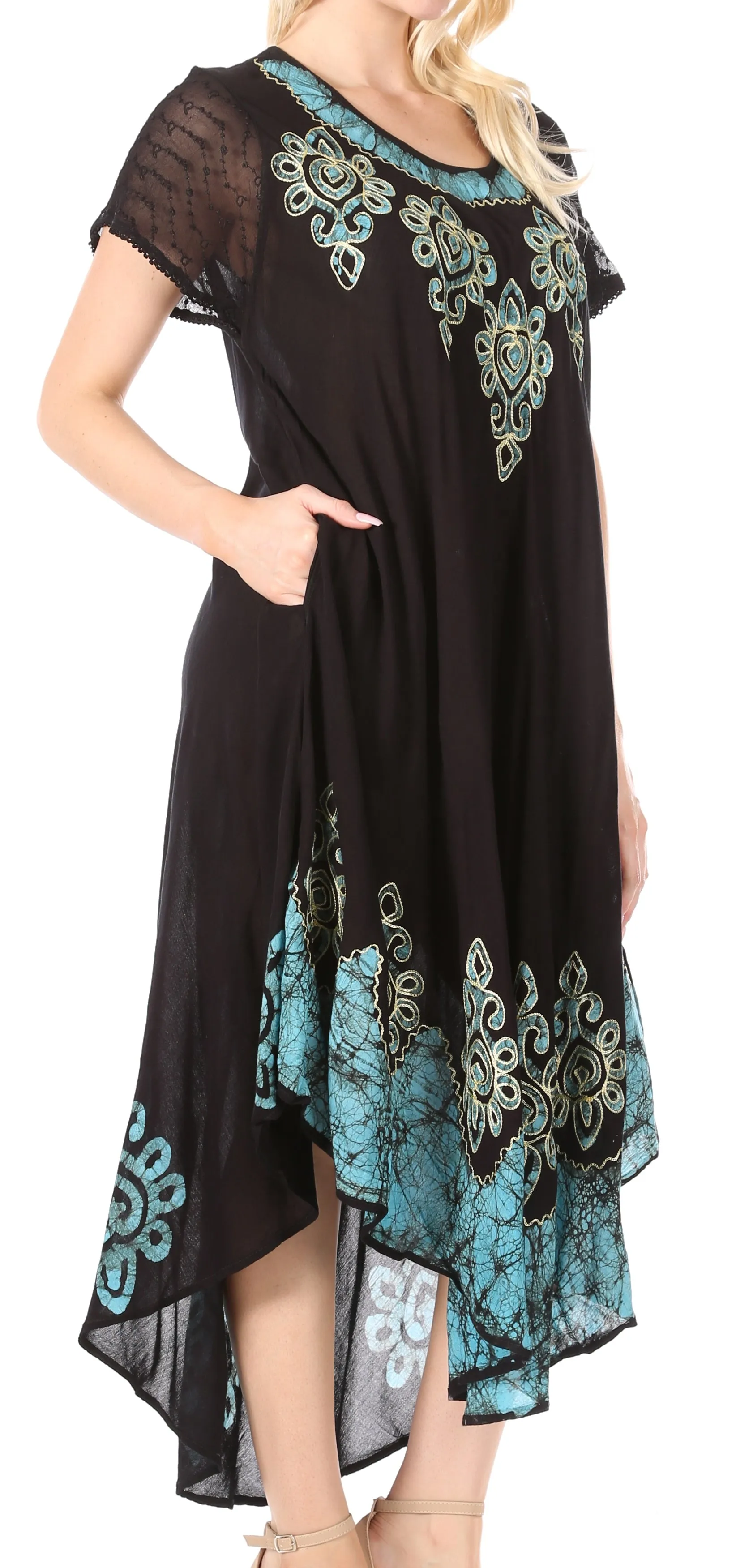 Sakkas Batik Hindi Cap Sleeve Caftan Dress / Cover Up