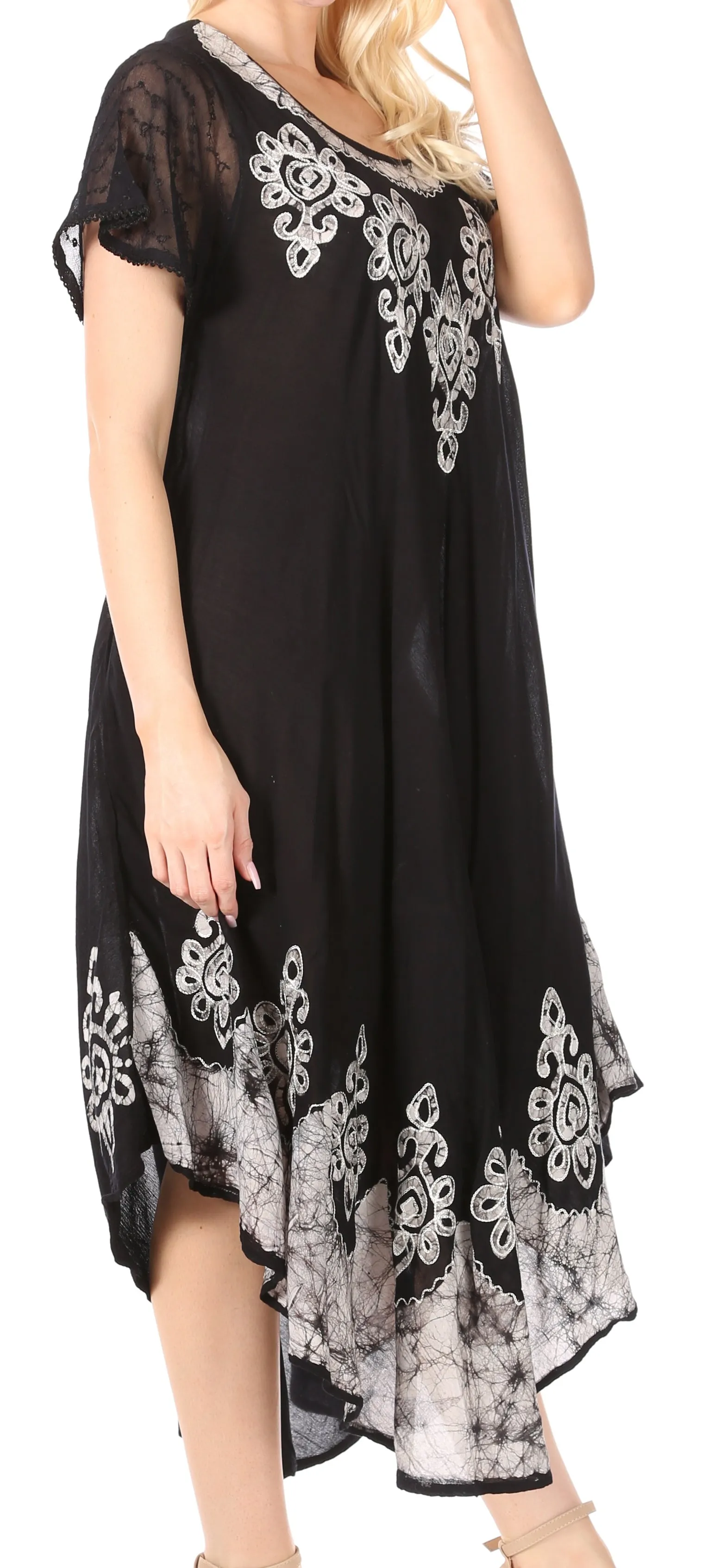 Sakkas Batik Hindi Cap Sleeve Caftan Dress / Cover Up