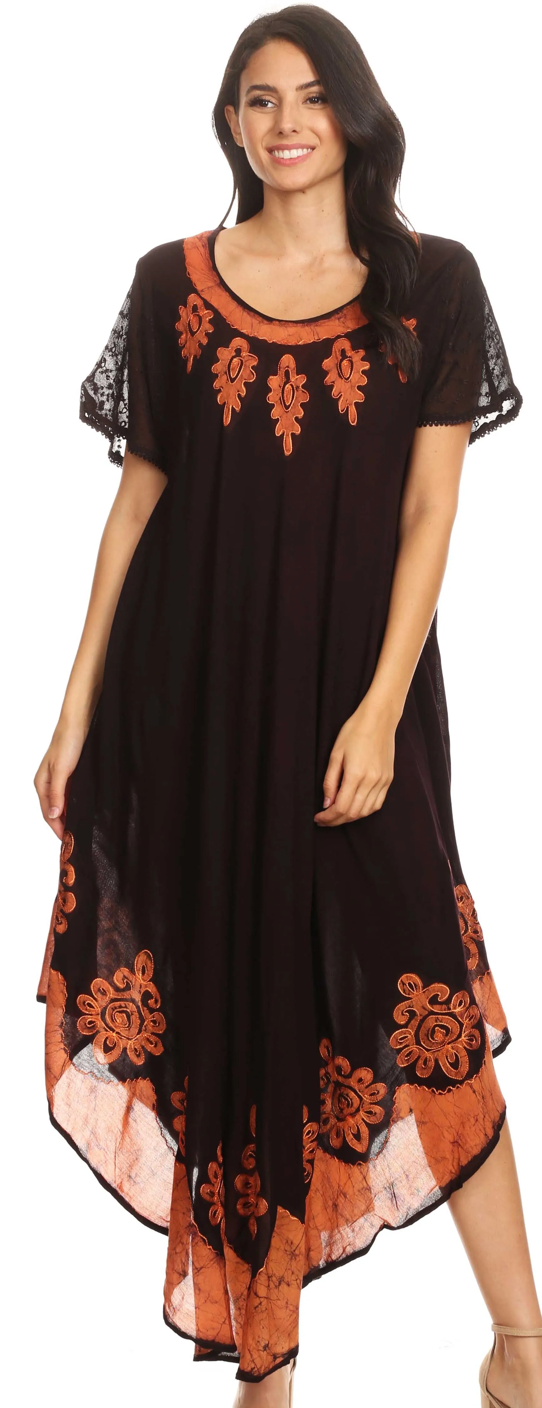 Sakkas Batik Hindi Cap Sleeve Caftan Dress / Cover Up