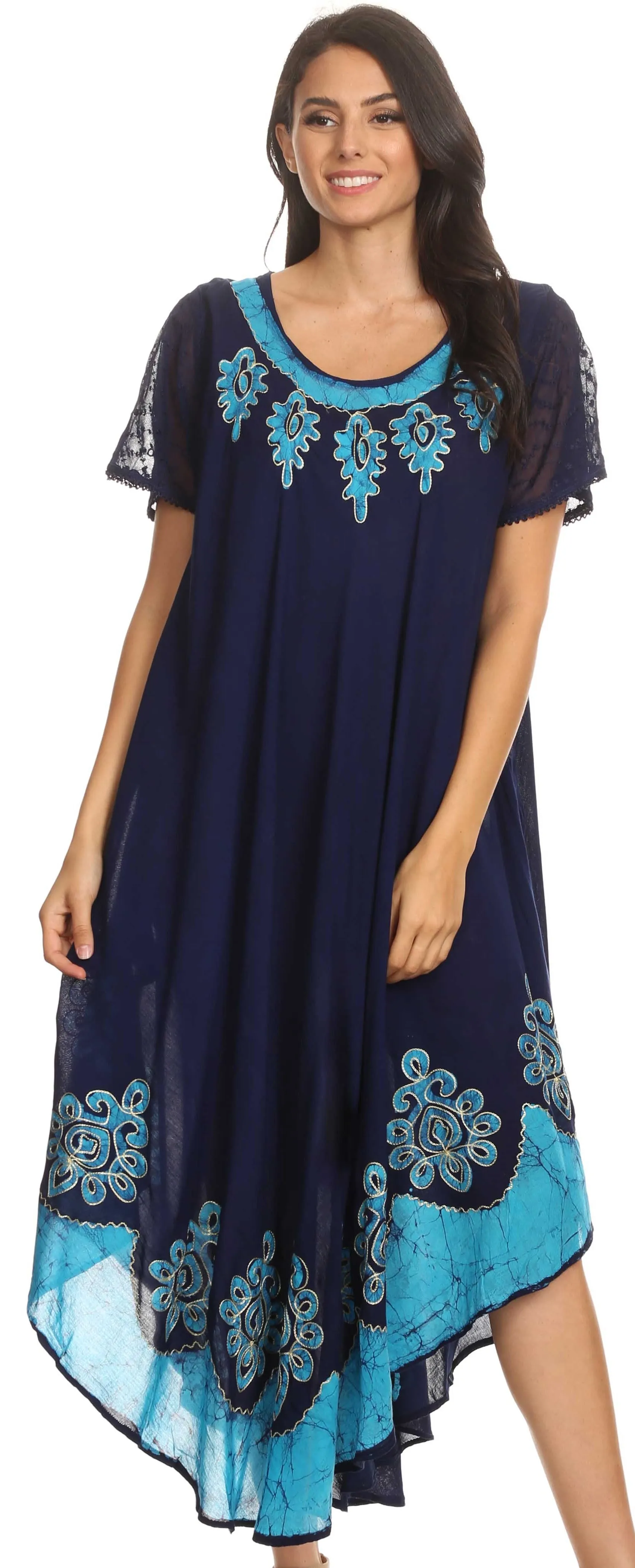 Sakkas Batik Hindi Cap Sleeve Caftan Dress / Cover Up