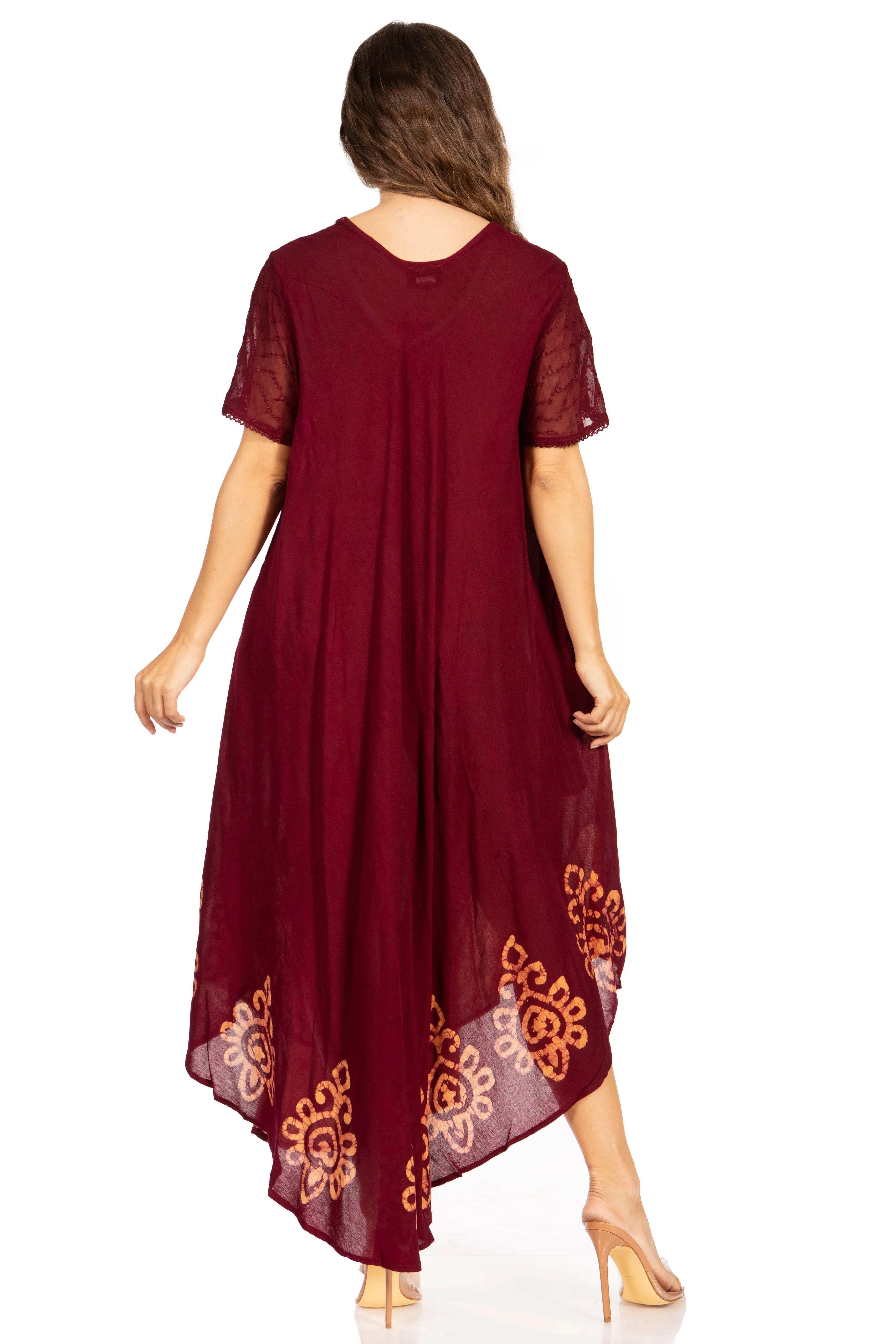 Sakkas Batik Hindi Cap Sleeve Caftan Dress / Cover Up