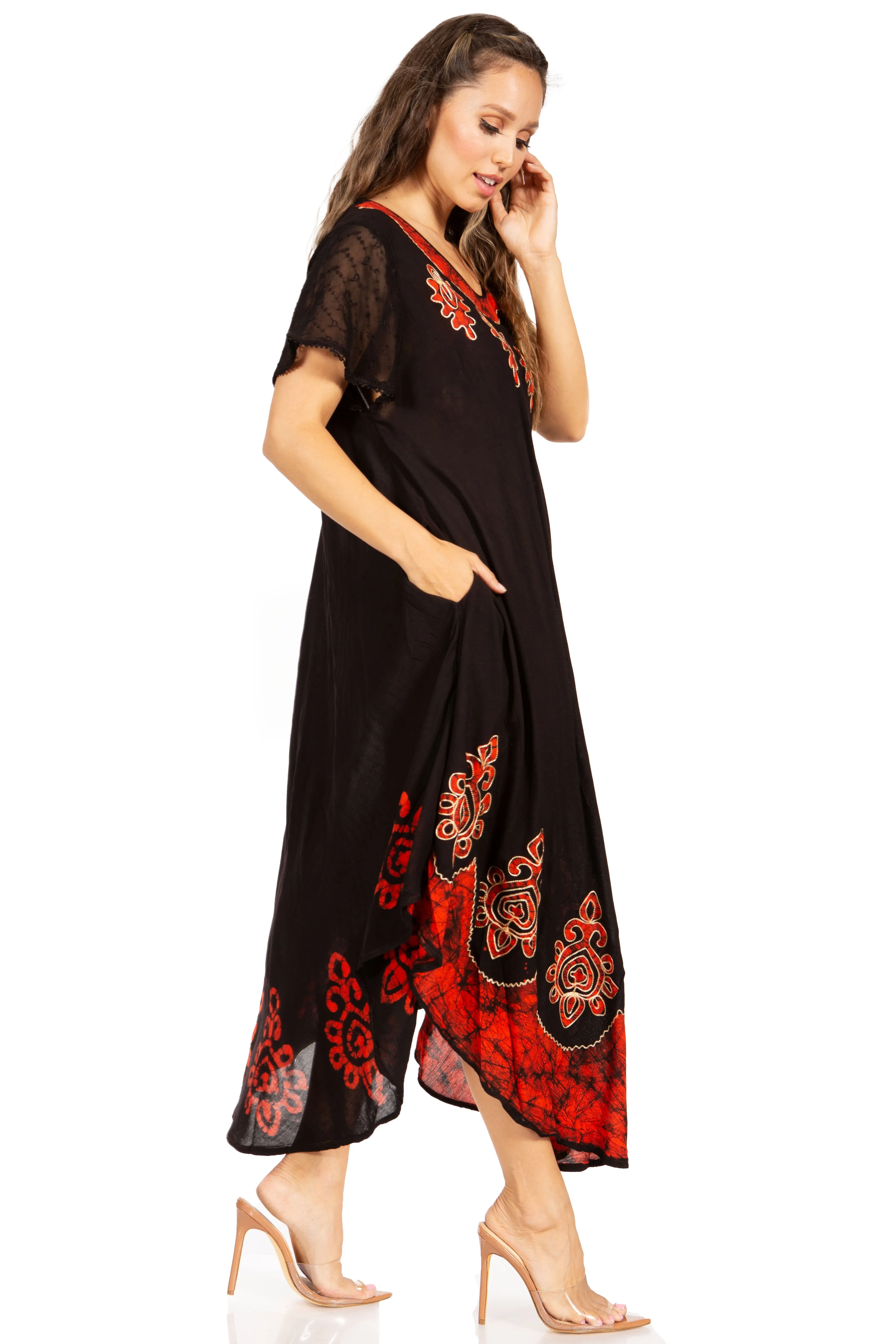 Sakkas Batik Hindi Cap Sleeve Caftan Dress / Cover Up