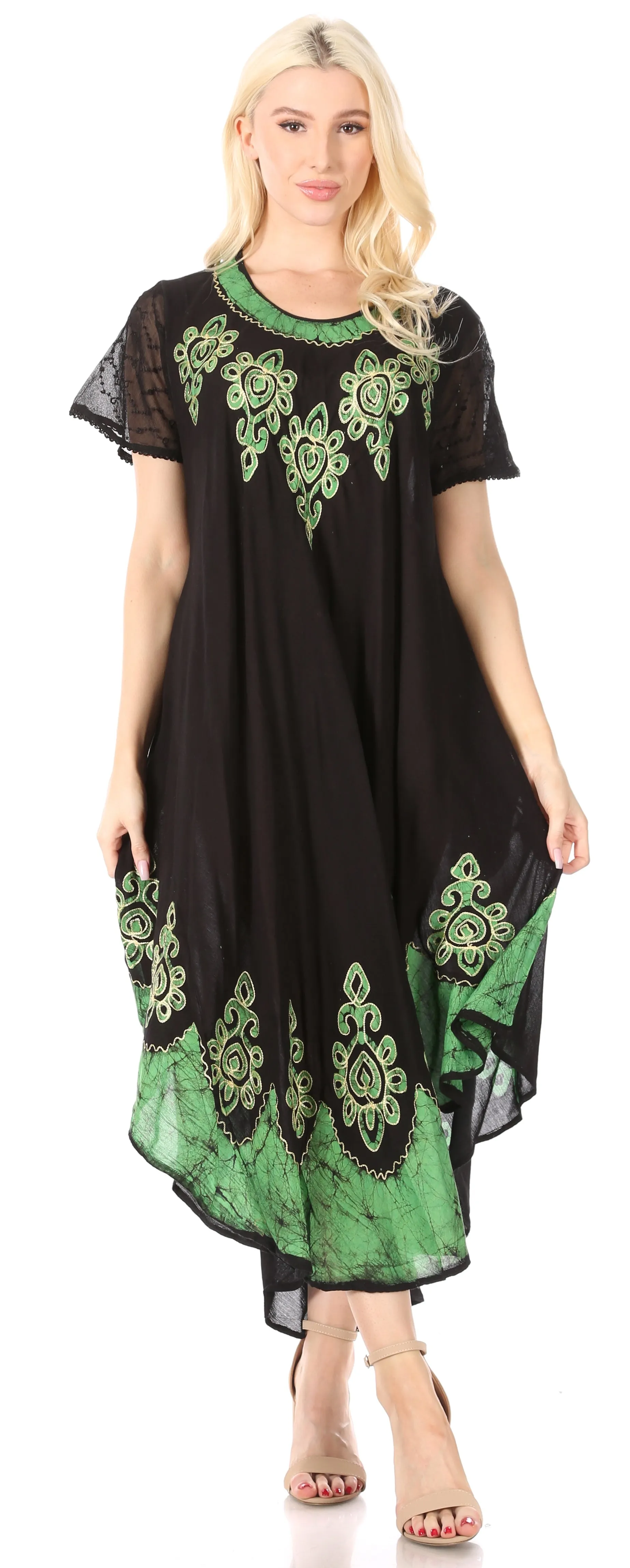 Sakkas Batik Hindi Cap Sleeve Caftan Dress / Cover Up