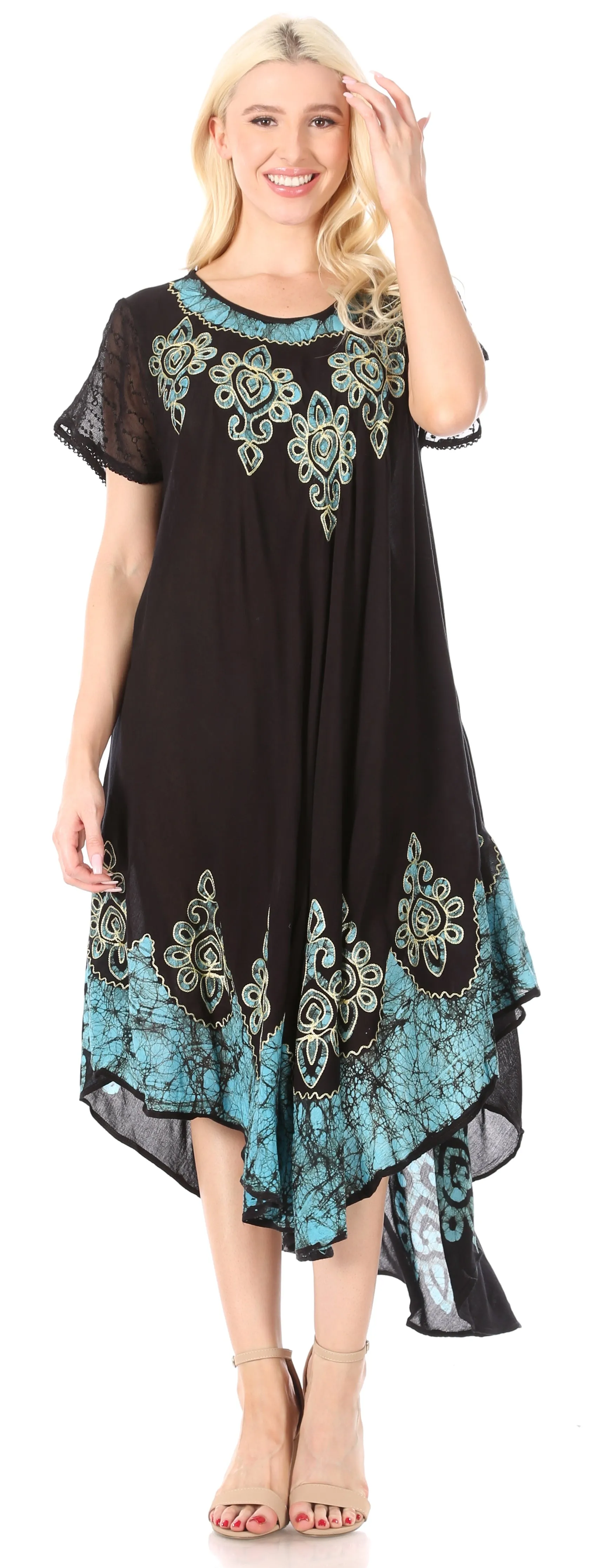 Sakkas Batik Hindi Cap Sleeve Caftan Dress / Cover Up