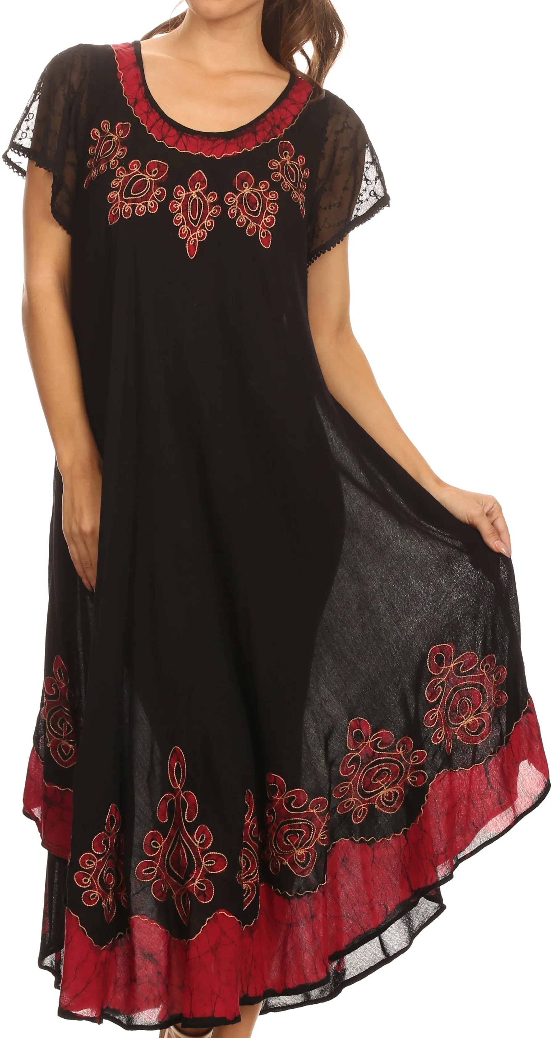 Sakkas Batik Hindi Cap Sleeve Caftan Dress / Cover Up