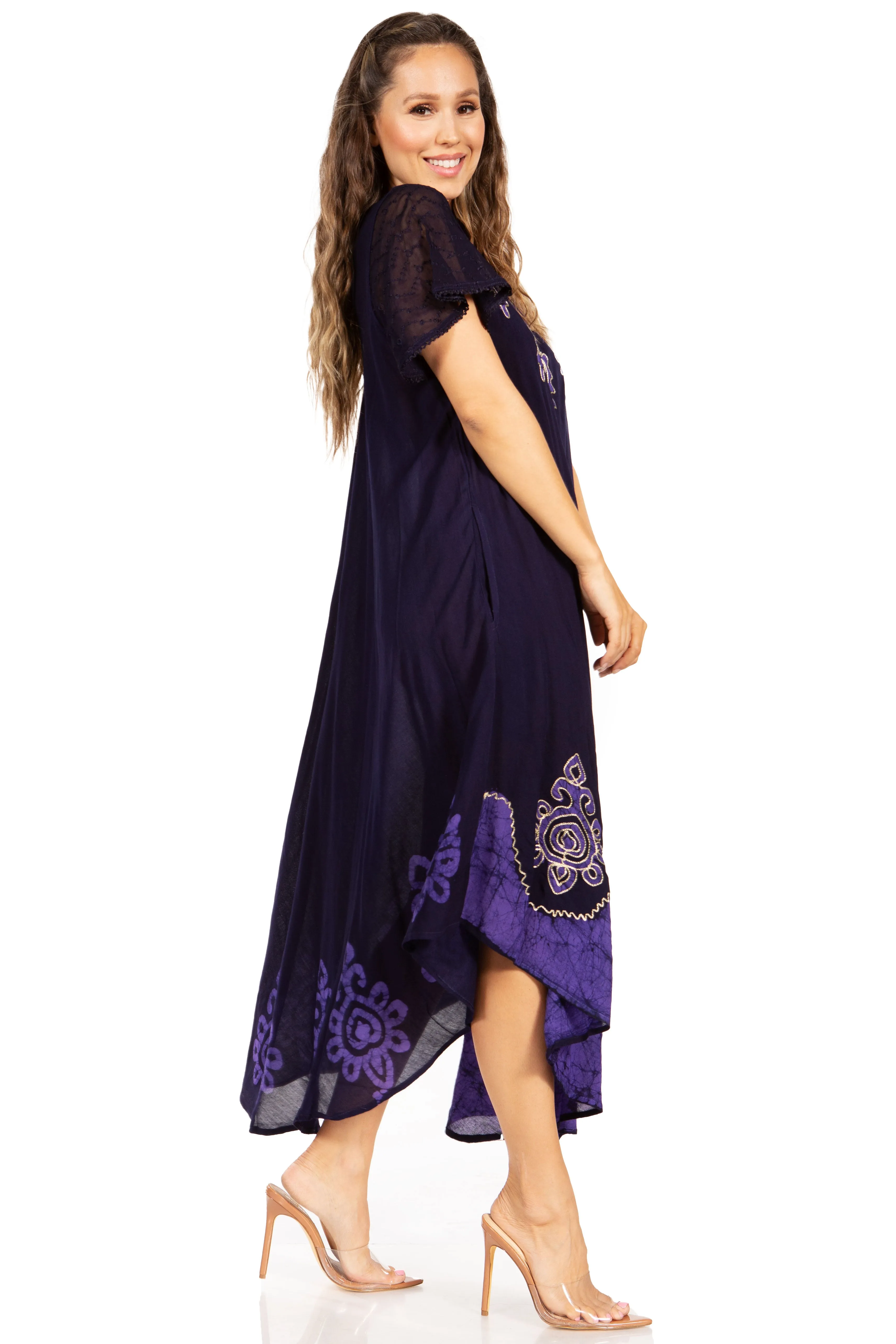 Sakkas Batik Hindi Cap Sleeve Caftan Dress / Cover Up