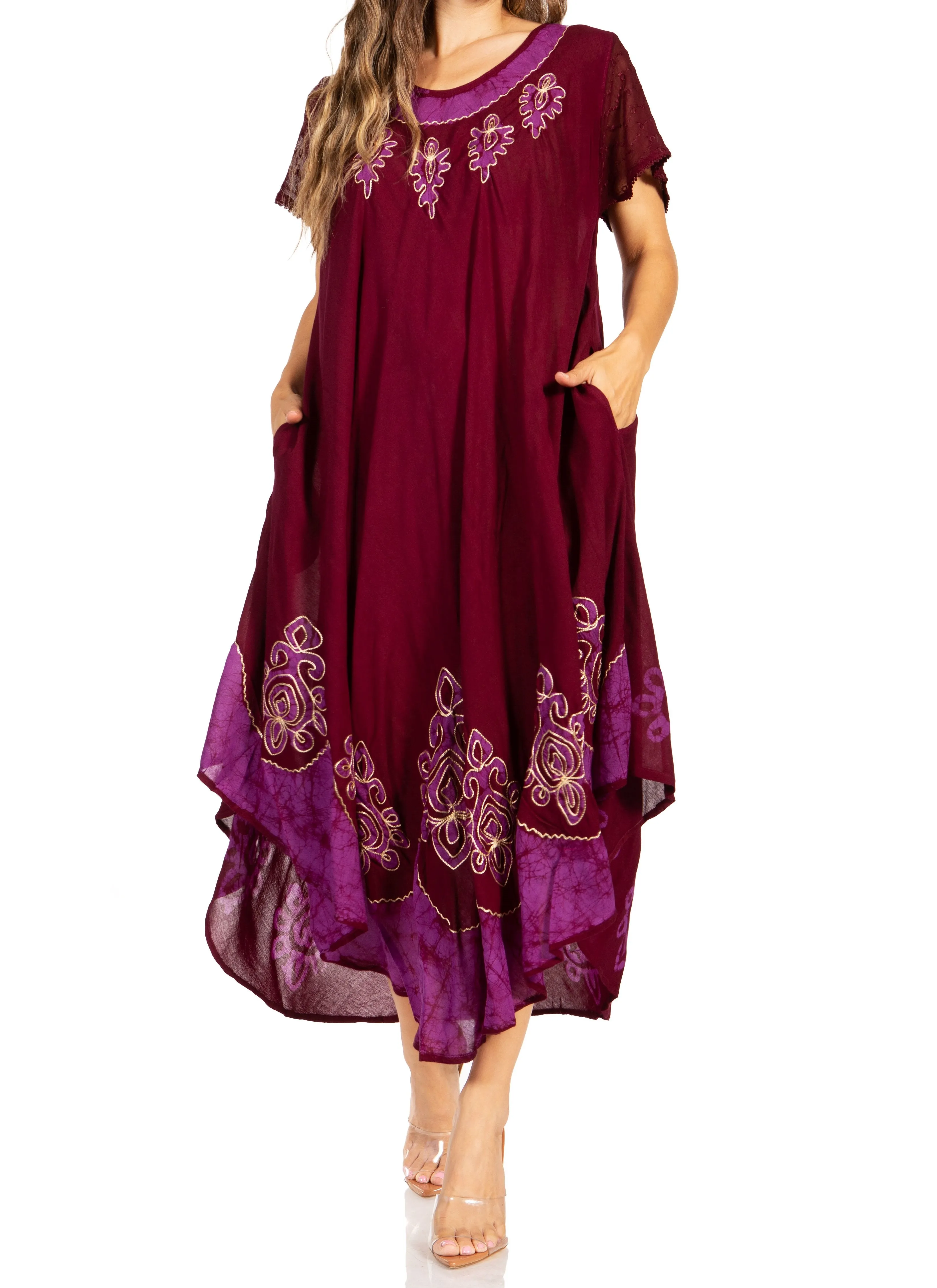 Sakkas Batik Hindi Cap Sleeve Caftan Dress / Cover Up