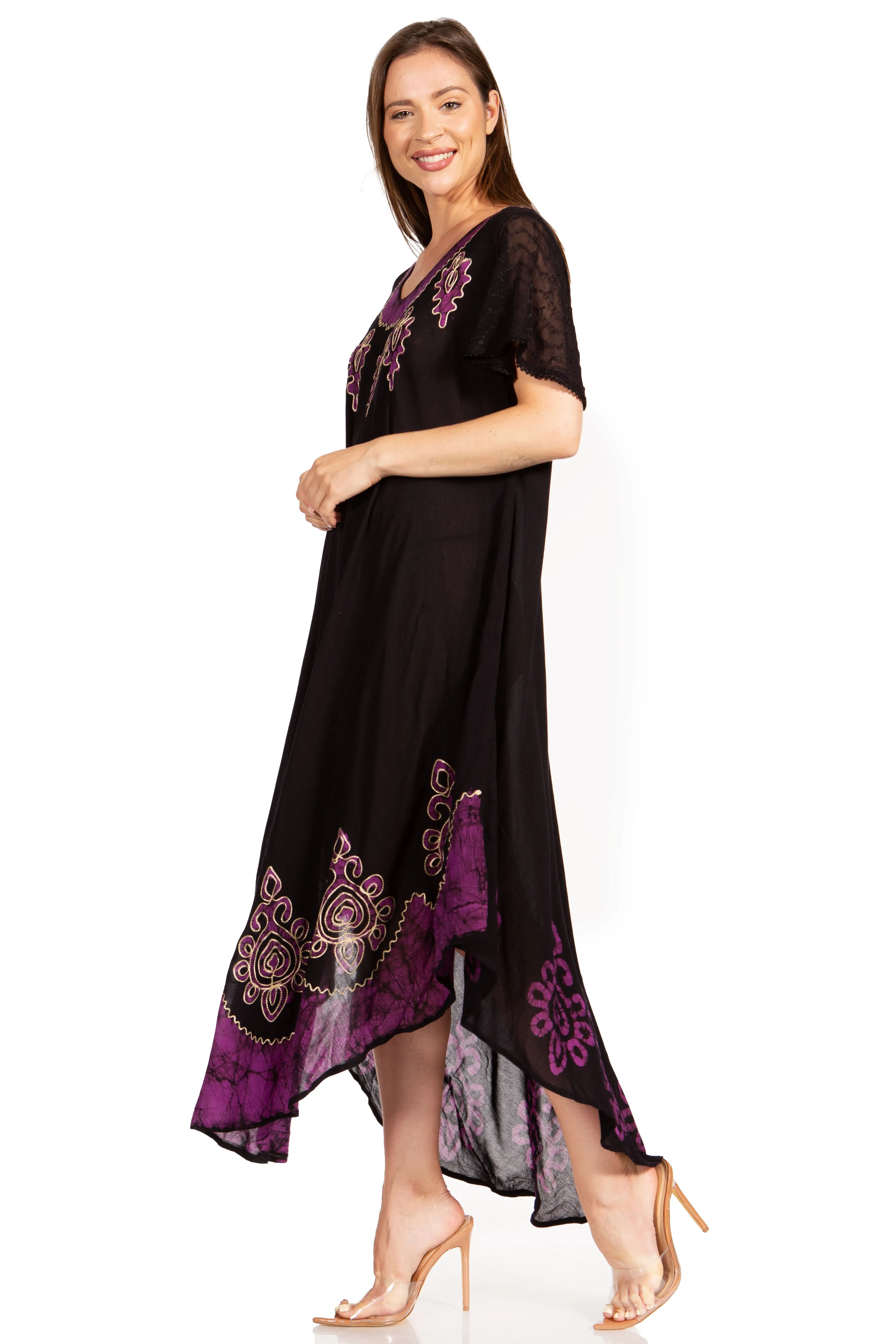 Sakkas Batik Hindi Cap Sleeve Caftan Dress / Cover Up