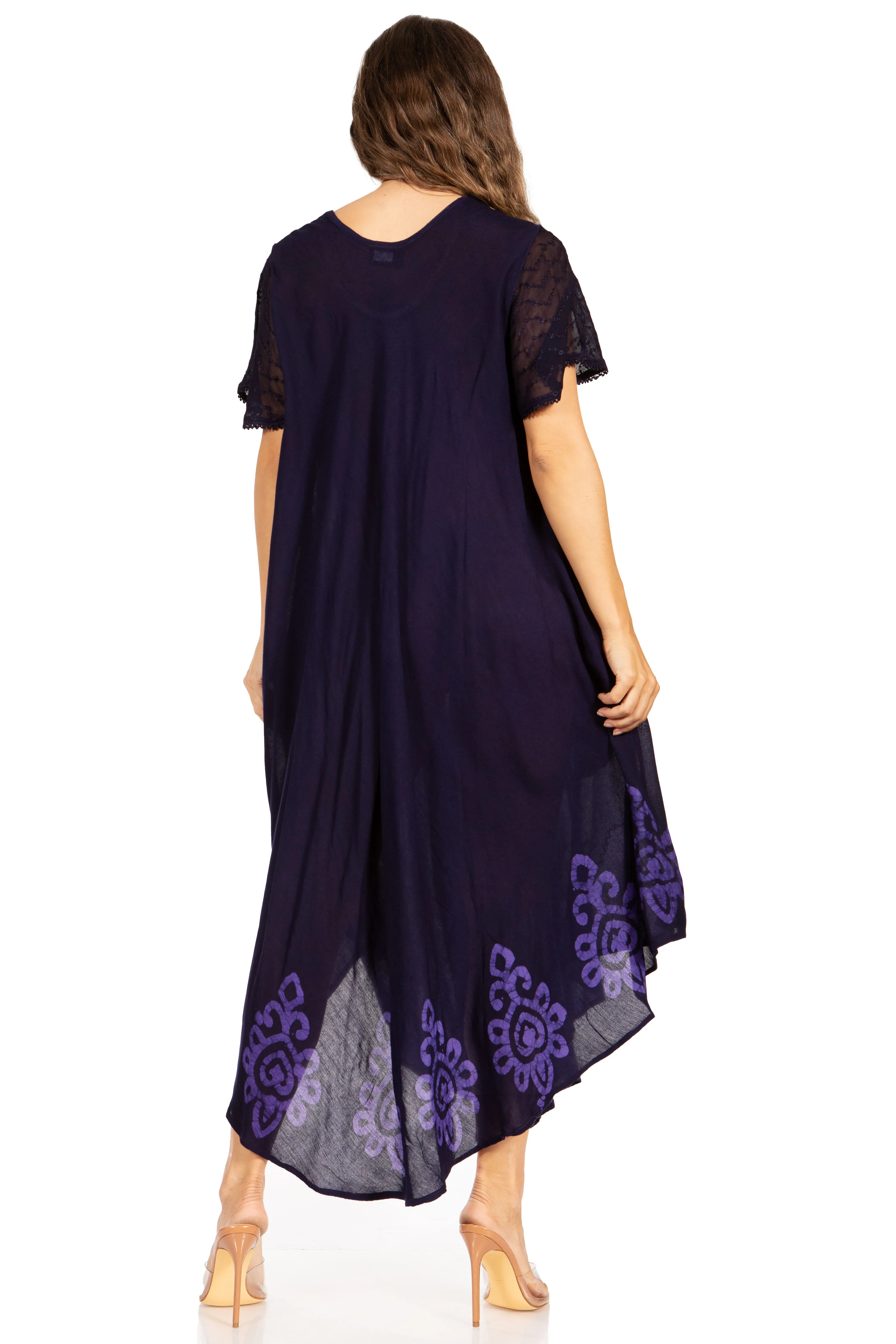 Sakkas Batik Hindi Cap Sleeve Caftan Dress / Cover Up