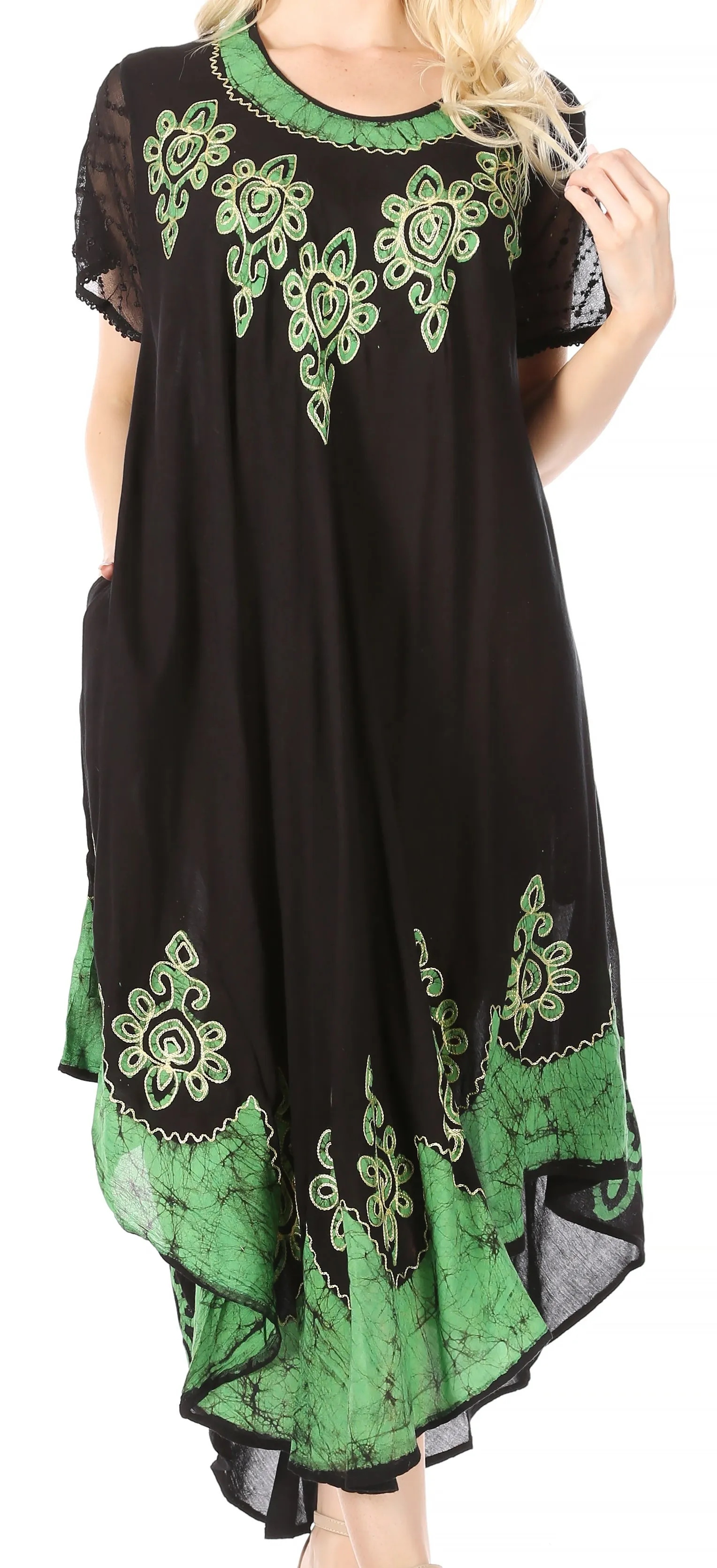 Sakkas Batik Hindi Cap Sleeve Caftan Dress / Cover Up