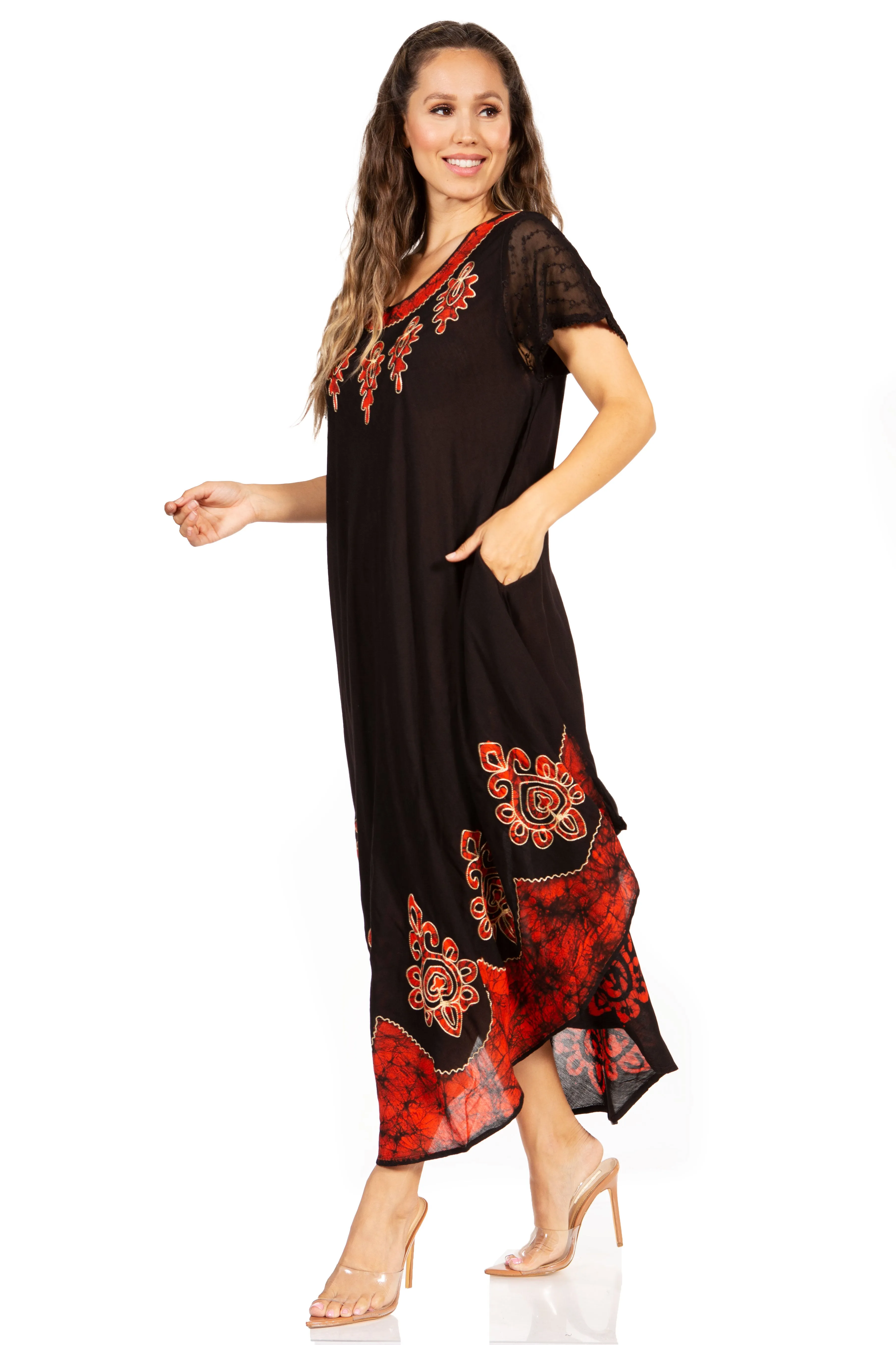 Sakkas Batik Hindi Cap Sleeve Caftan Dress / Cover Up