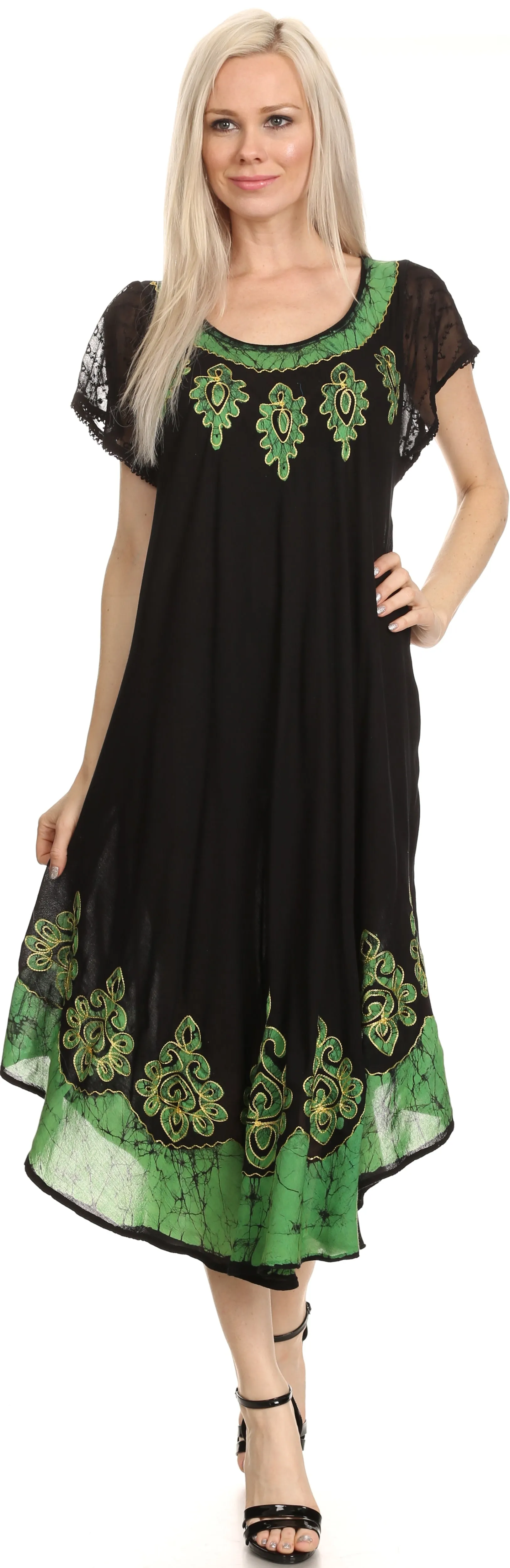 Sakkas Batik Hindi Cap Sleeve Caftan Dress / Cover Up