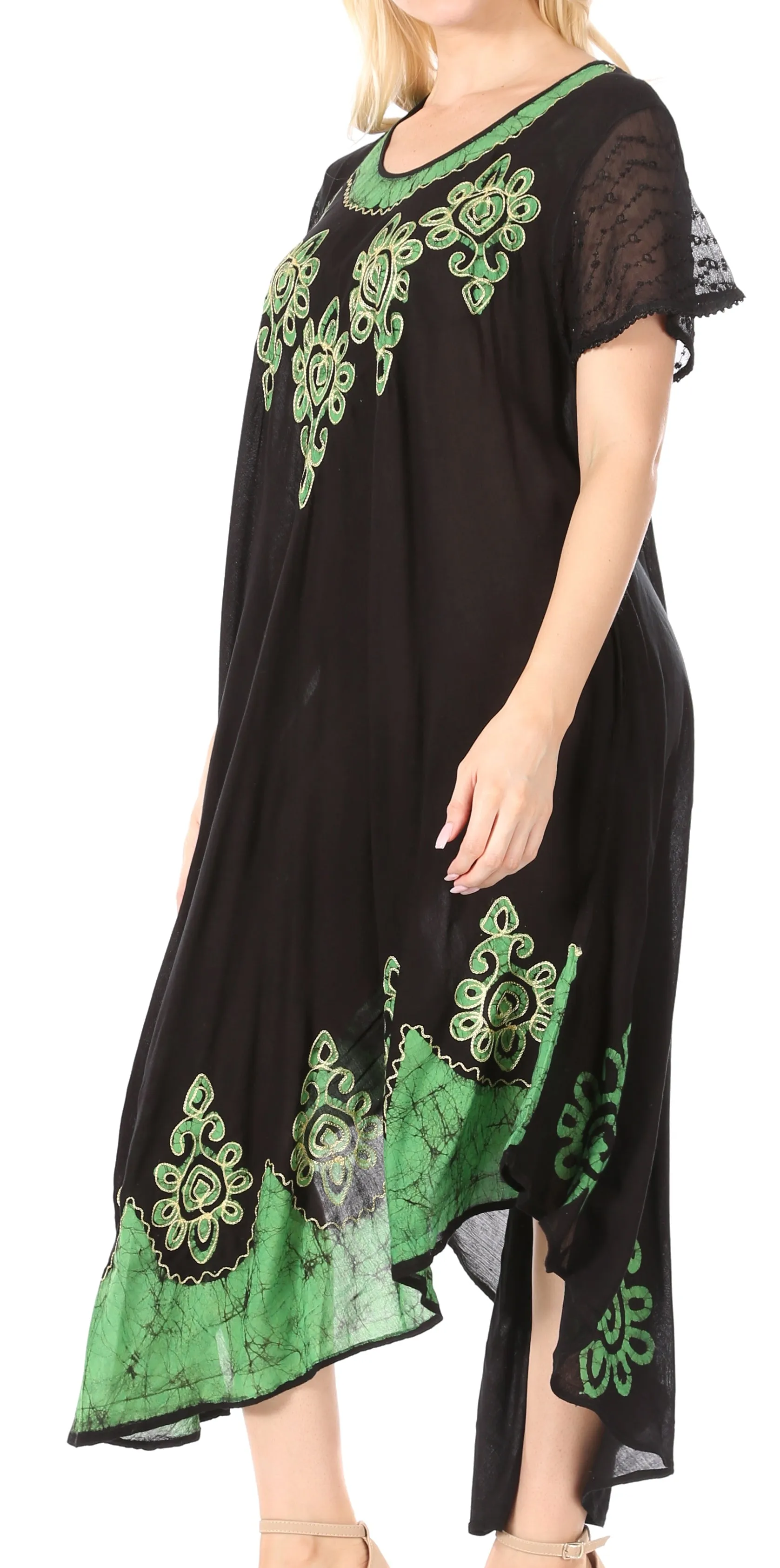 Sakkas Batik Hindi Cap Sleeve Caftan Dress / Cover Up