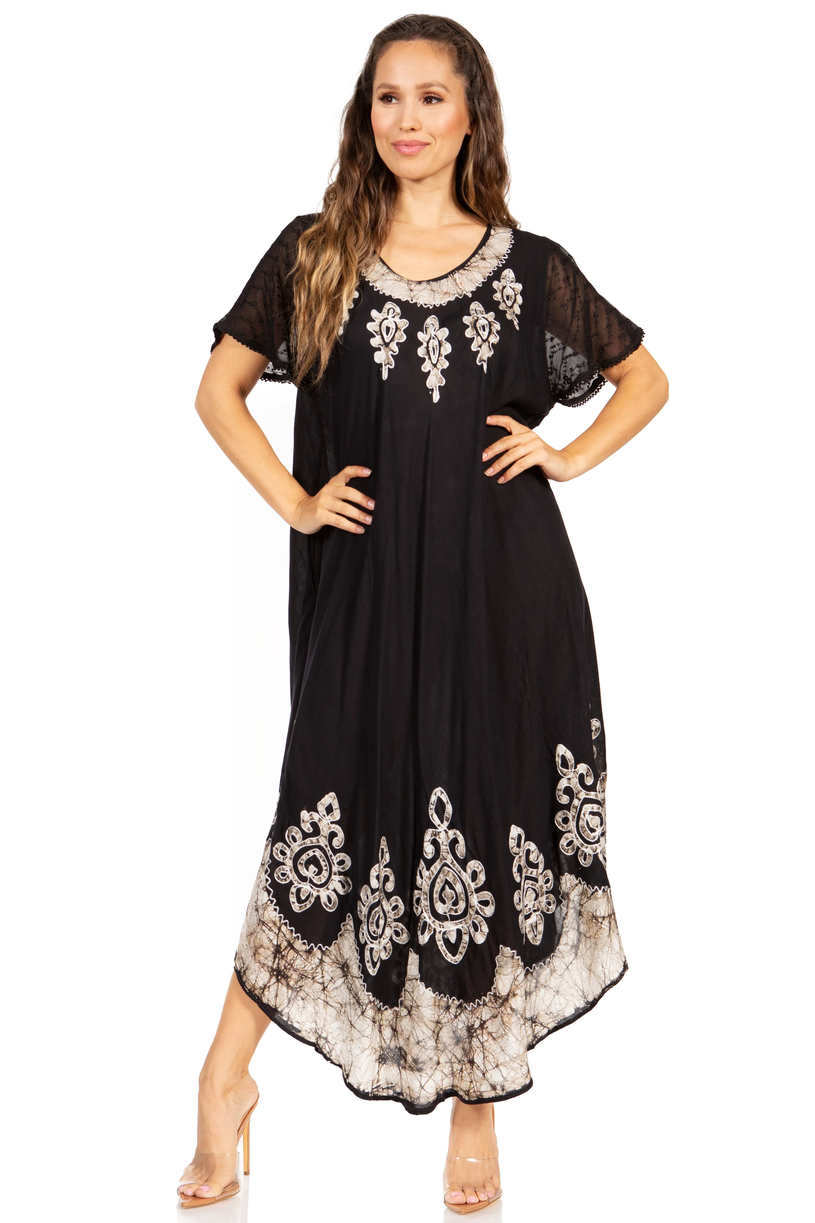 Sakkas Batik Hindi Cap Sleeve Caftan Dress / Cover Up