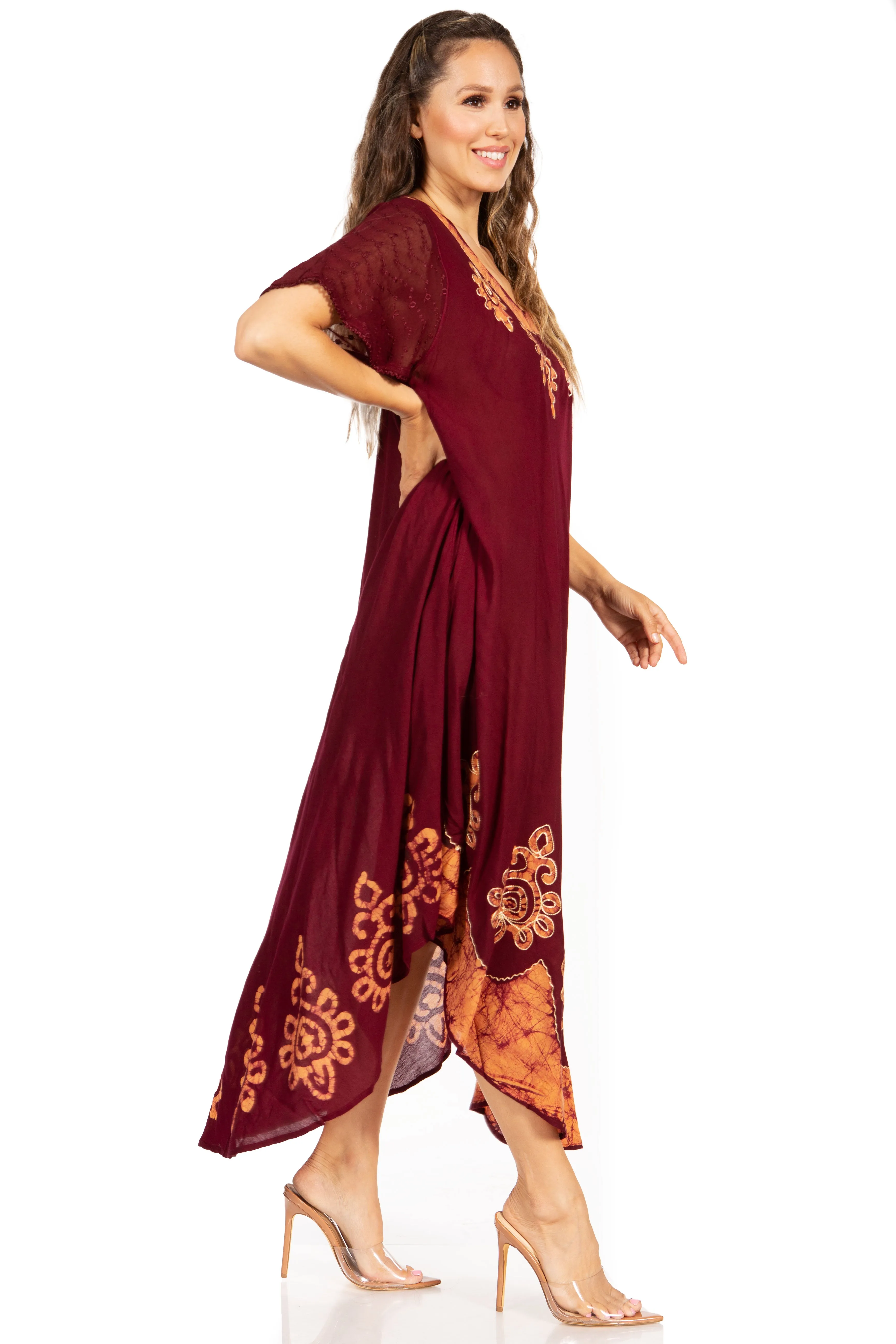 Sakkas Batik Hindi Cap Sleeve Caftan Dress / Cover Up