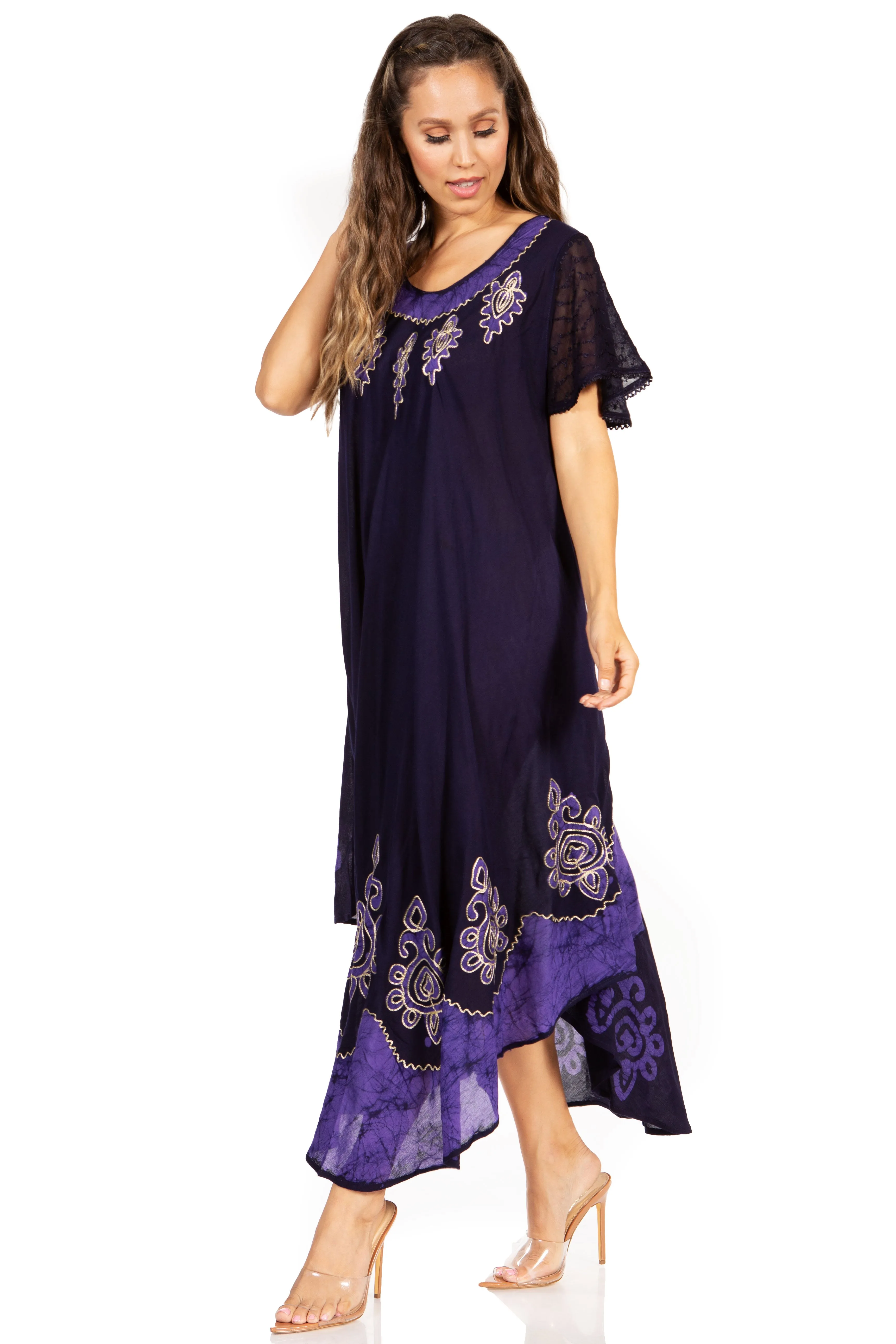 Sakkas Batik Hindi Cap Sleeve Caftan Dress / Cover Up