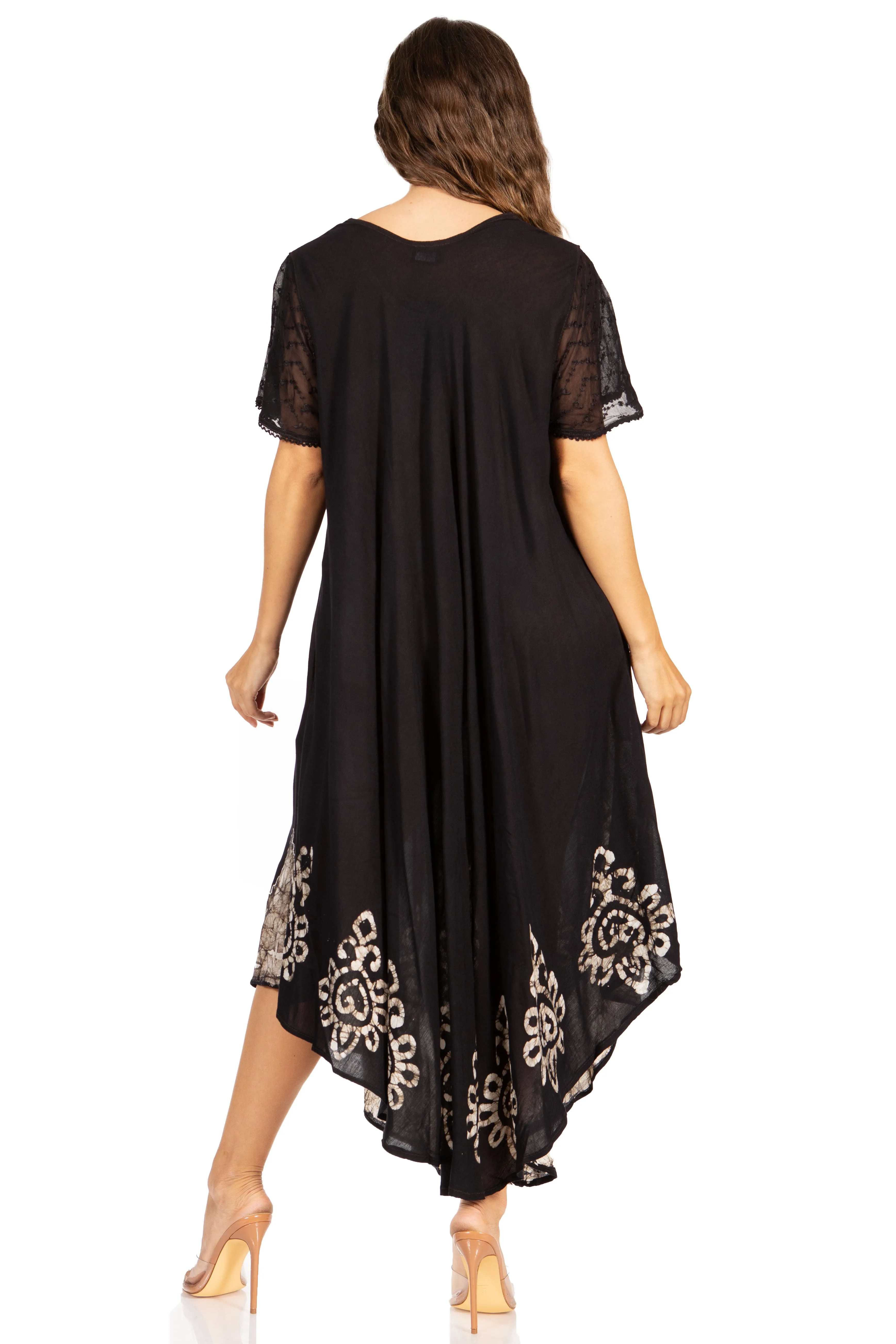 Sakkas Batik Hindi Cap Sleeve Caftan Dress / Cover Up