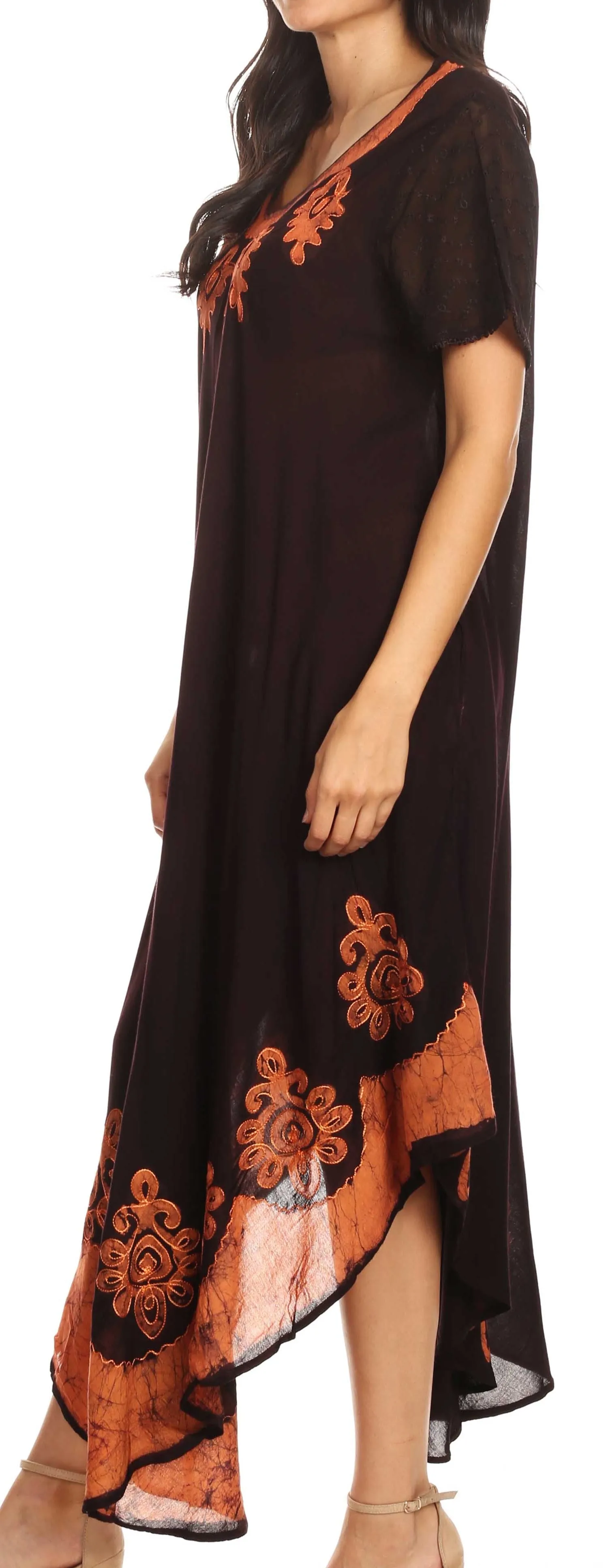 Sakkas Batik Hindi Cap Sleeve Caftan Dress / Cover Up