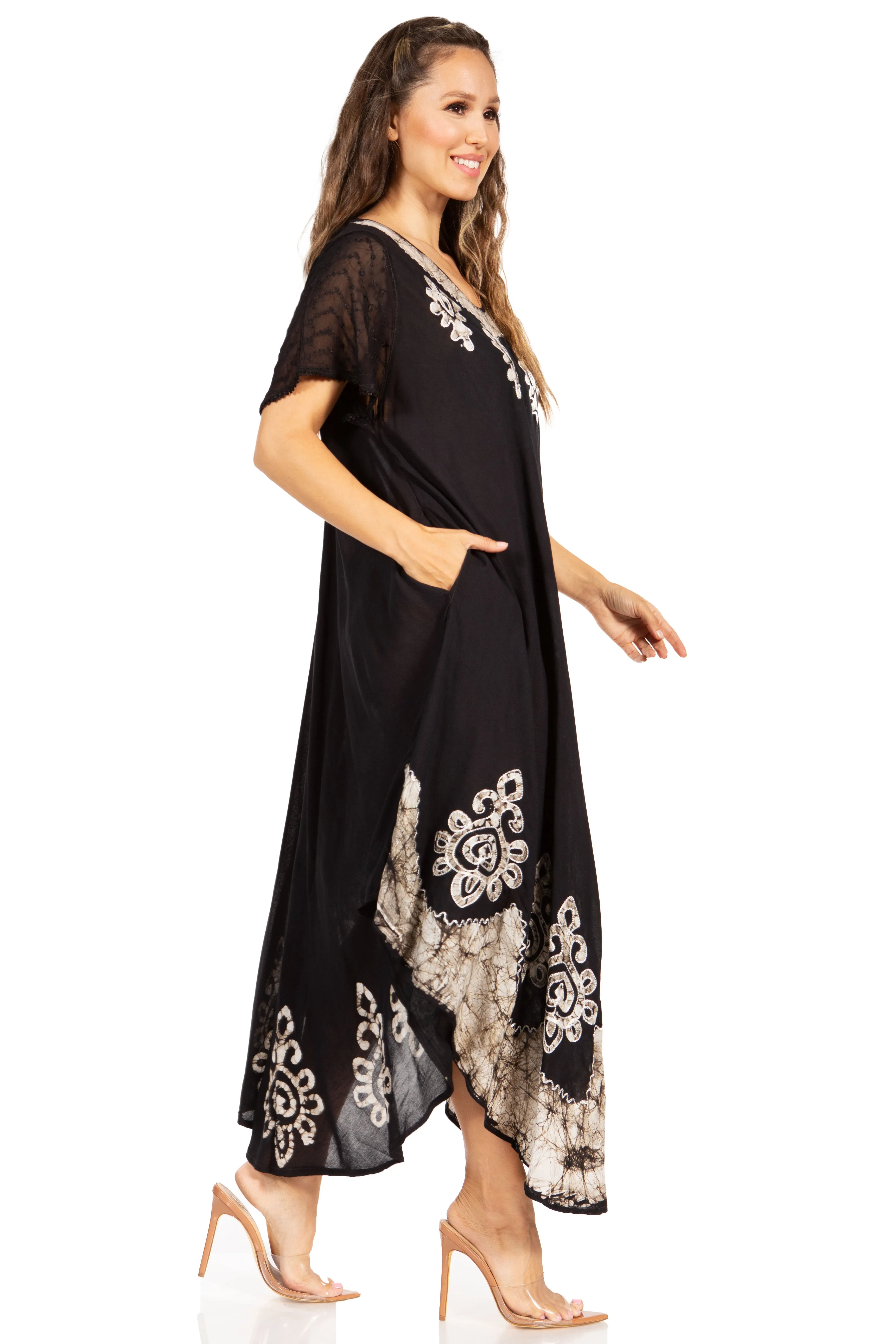 Sakkas Batik Hindi Cap Sleeve Caftan Dress / Cover Up