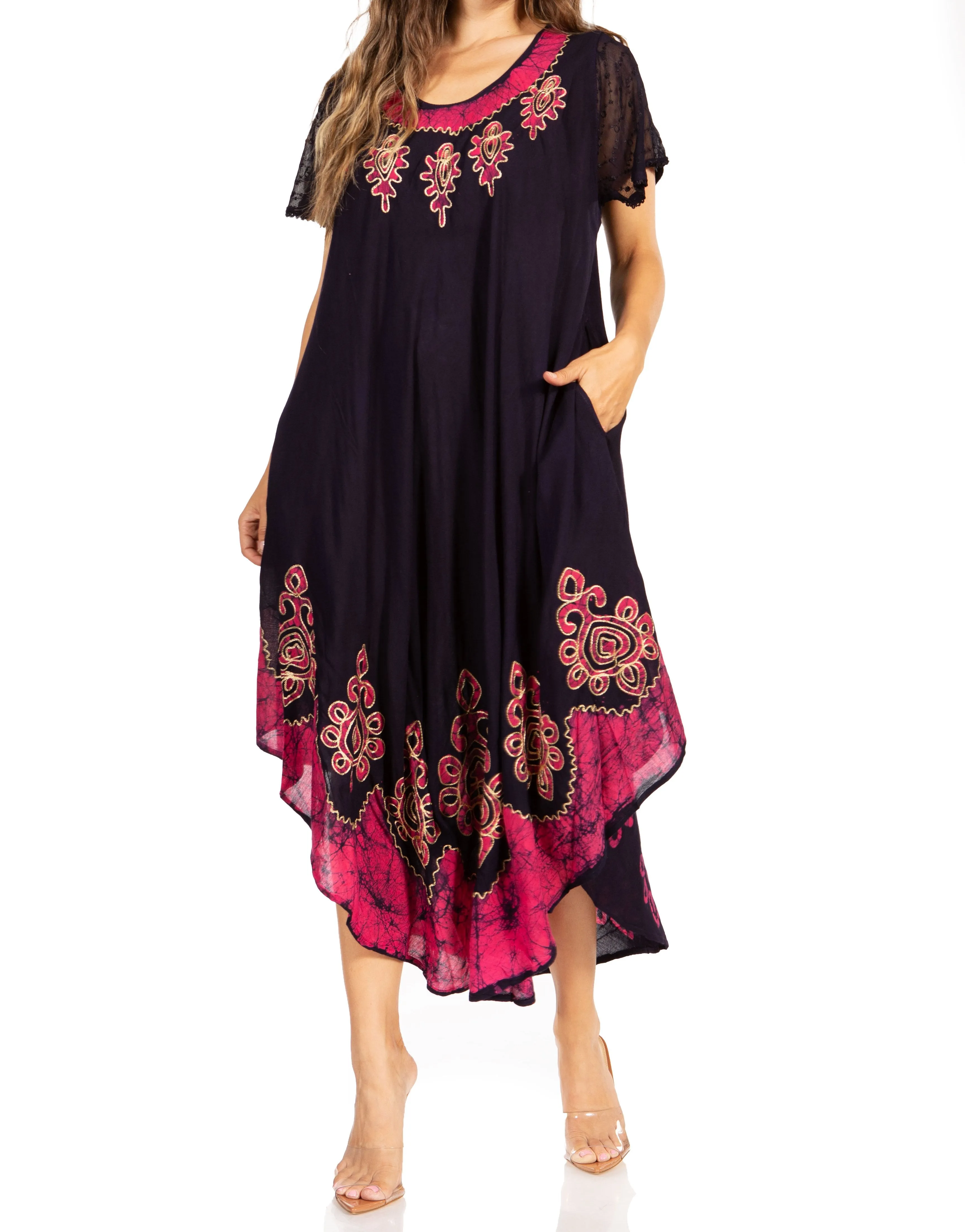 Sakkas Batik Hindi Cap Sleeve Caftan Dress / Cover Up