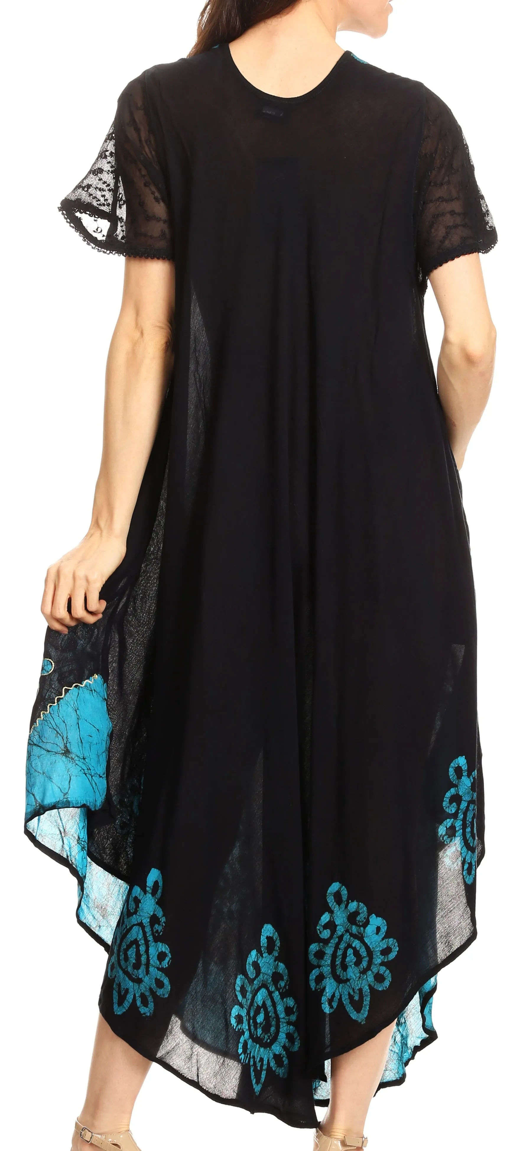 Sakkas Batik Hindi Cap Sleeve Caftan Dress / Cover Up