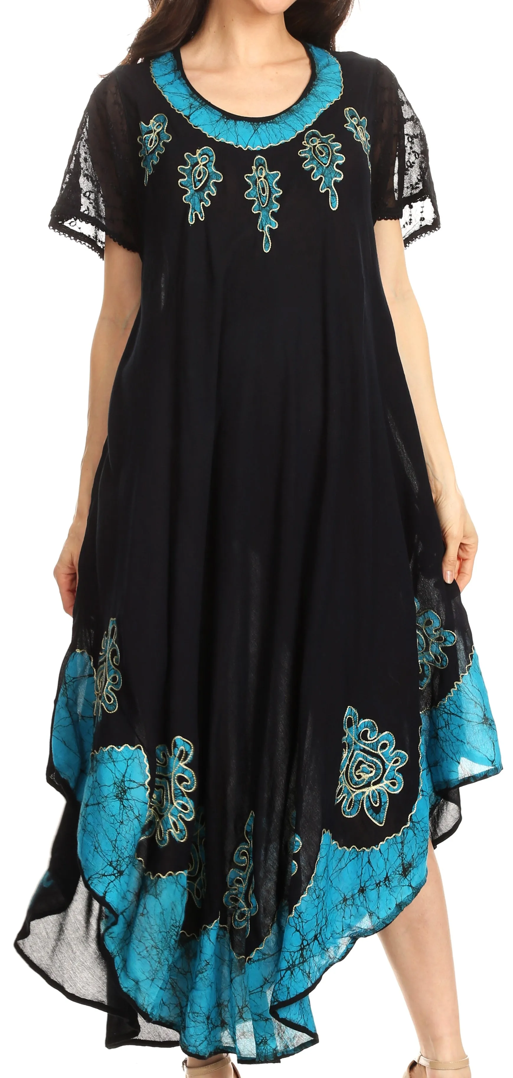 Sakkas Batik Hindi Cap Sleeve Caftan Dress / Cover Up