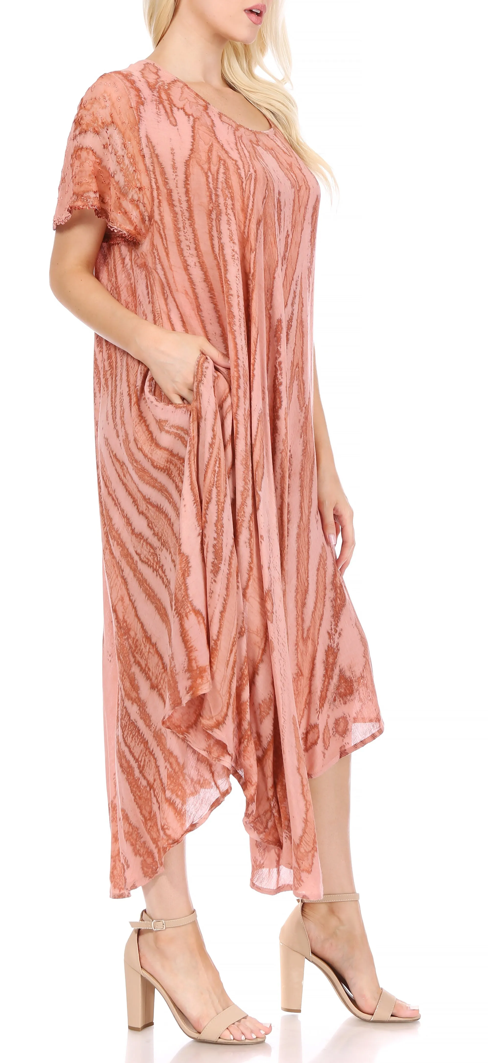 Sakkas Faye Cap Sleeved Cotton Caftan Cover Up Dress