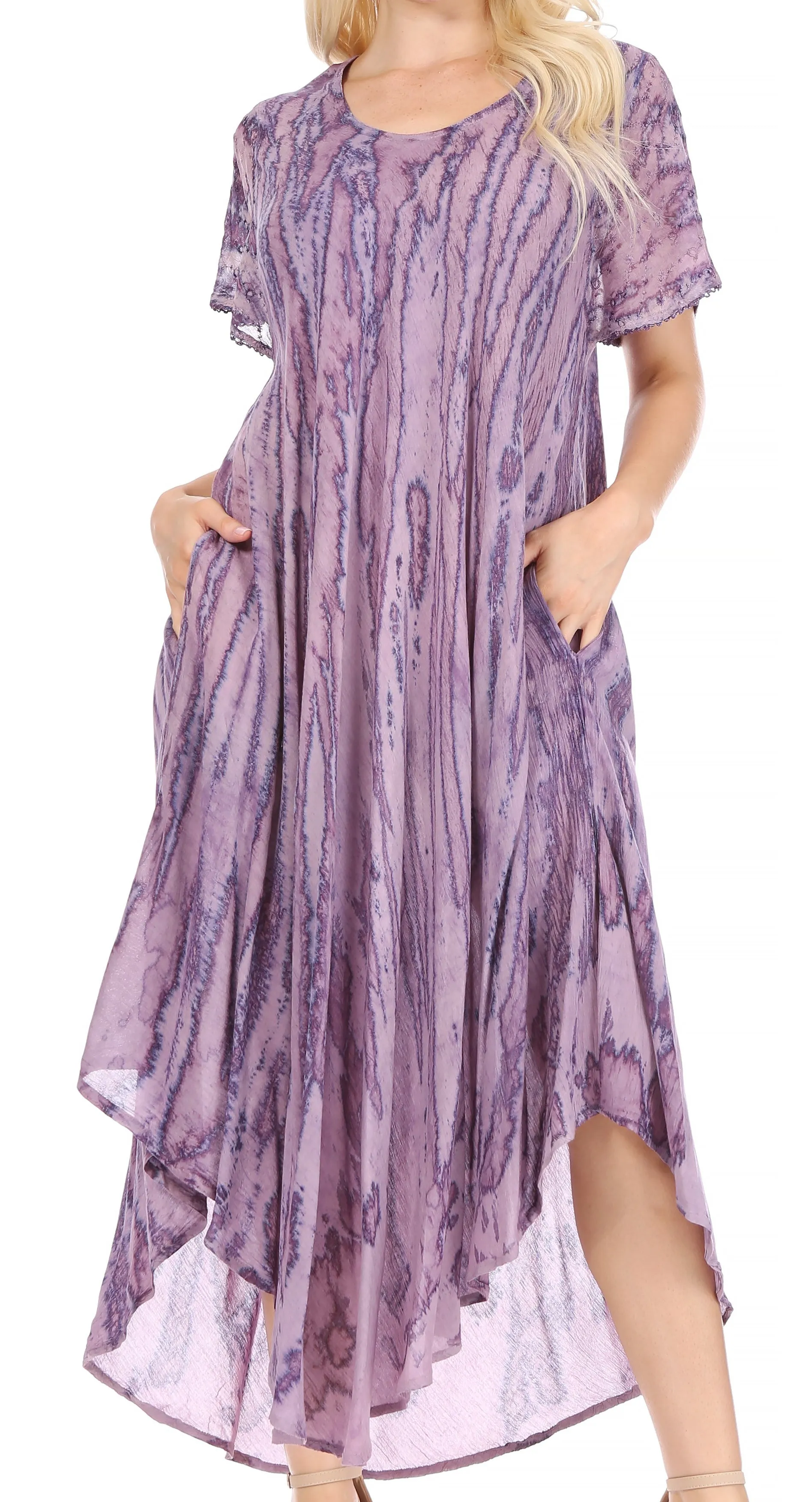 Sakkas Faye Cap Sleeved Cotton Caftan Cover Up Dress