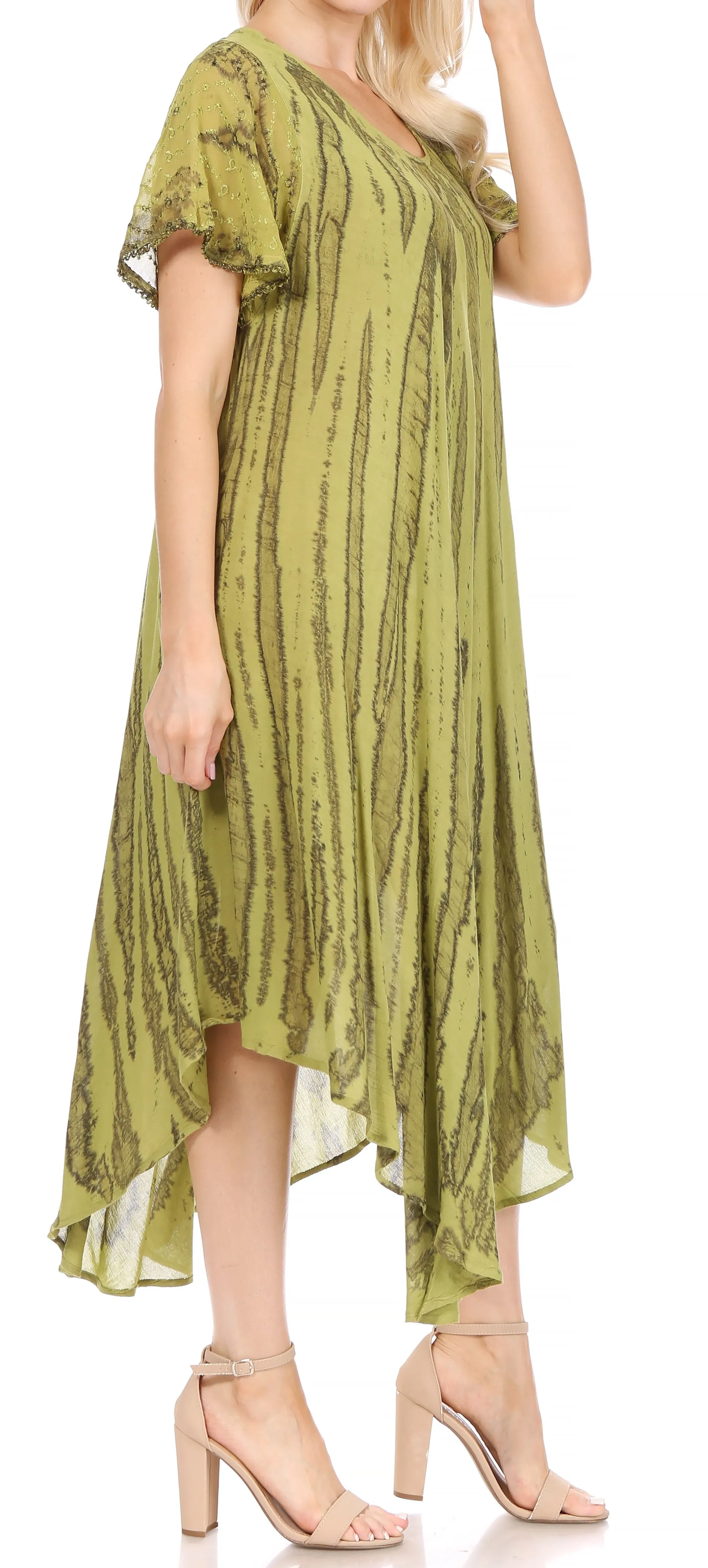 Sakkas Faye Cap Sleeved Cotton Caftan Cover Up Dress