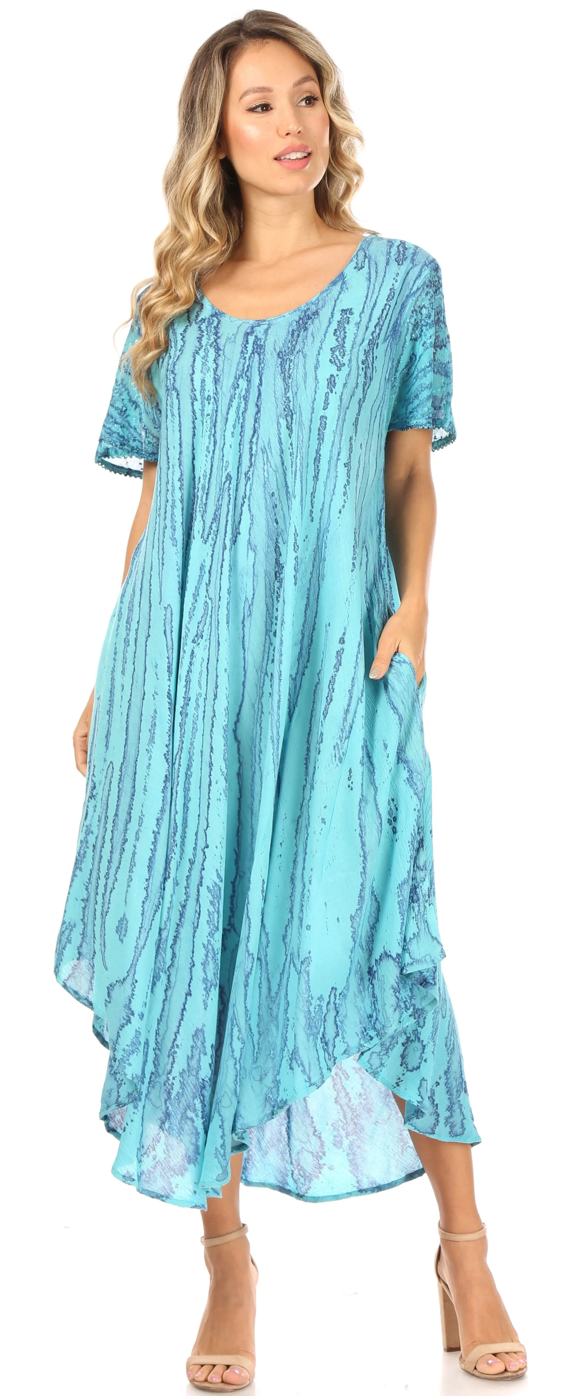 Sakkas Faye Cap Sleeved Cotton Caftan Cover Up Dress