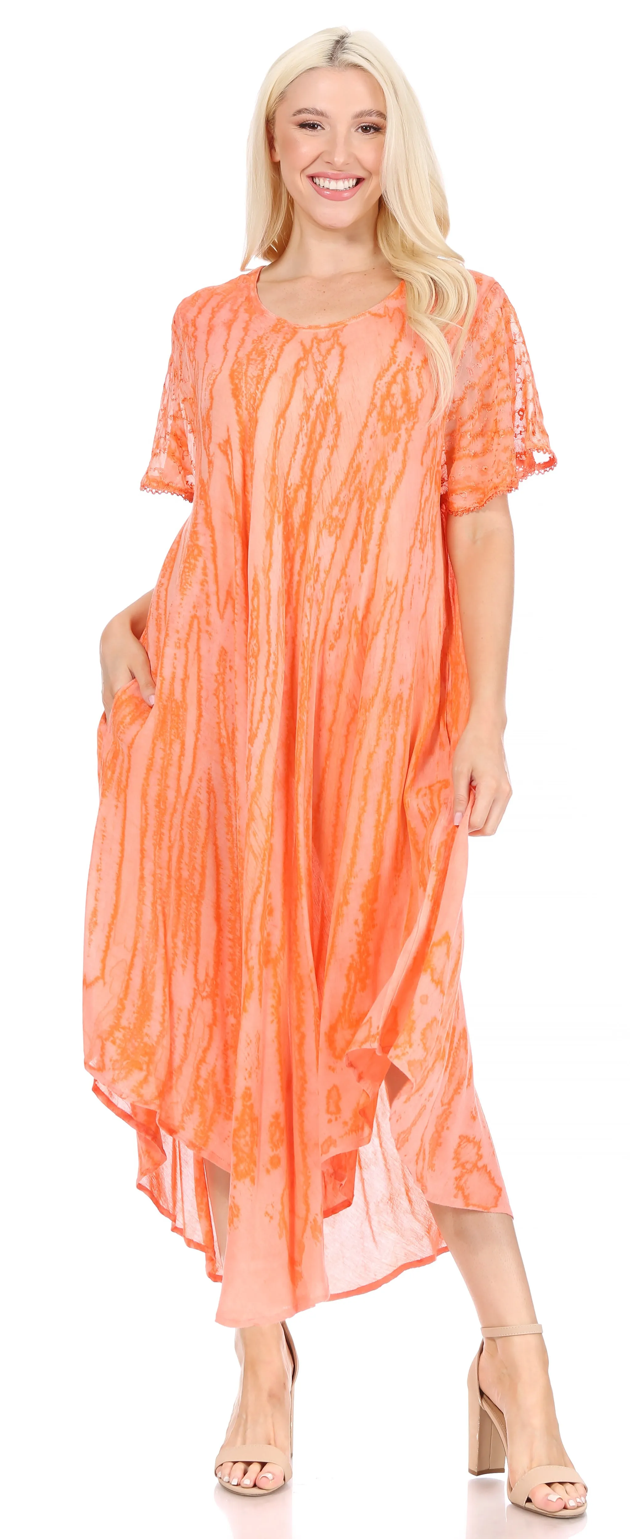 Sakkas Faye Cap Sleeved Cotton Caftan Cover Up Dress