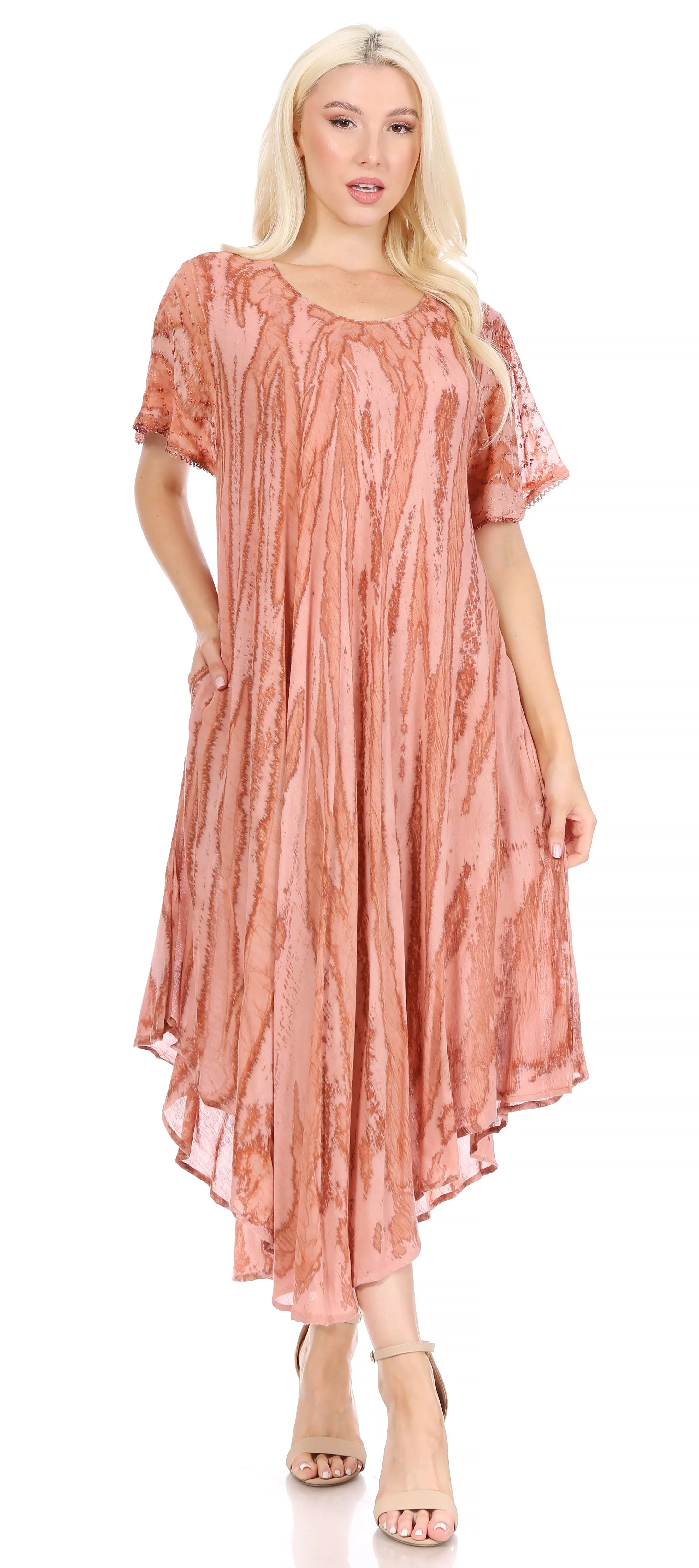 Sakkas Faye Cap Sleeved Cotton Caftan Cover Up Dress