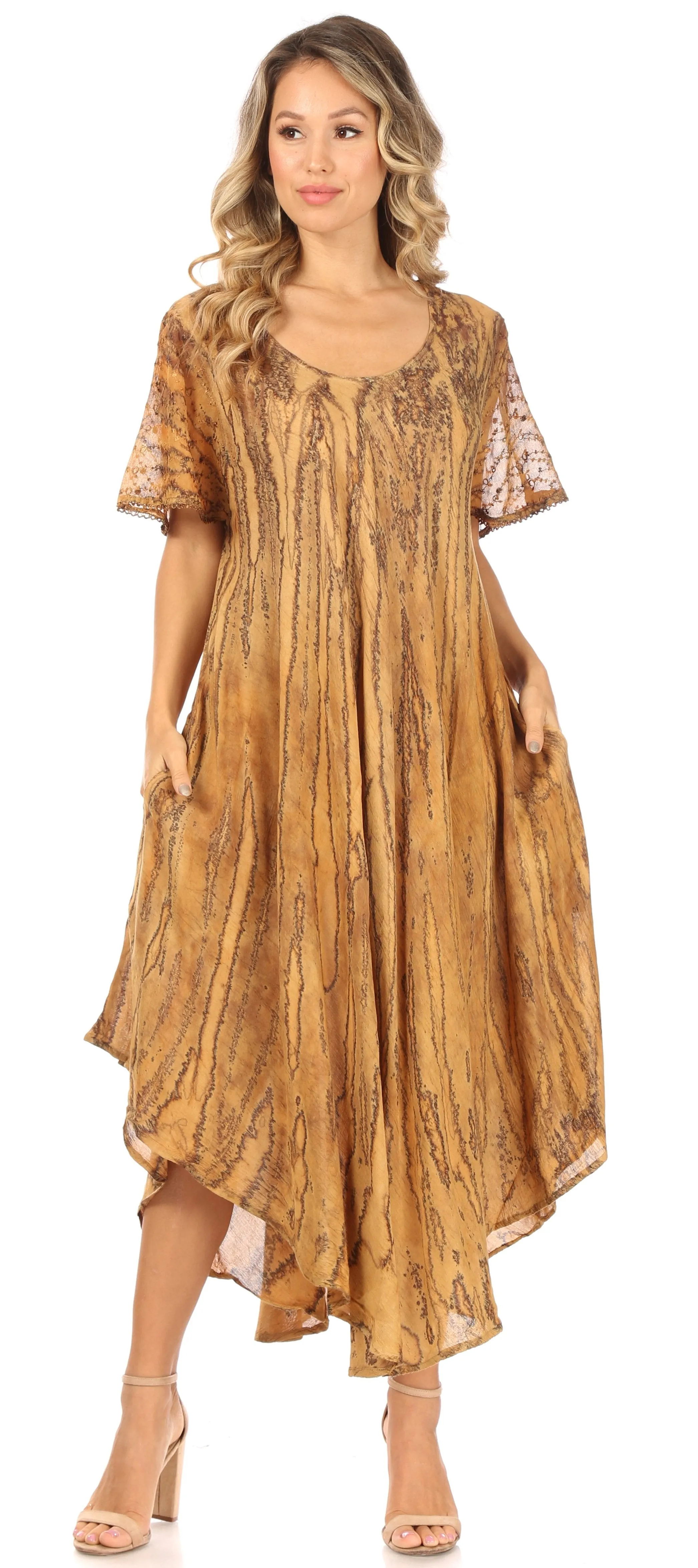 Sakkas Faye Cap Sleeved Cotton Caftan Cover Up Dress