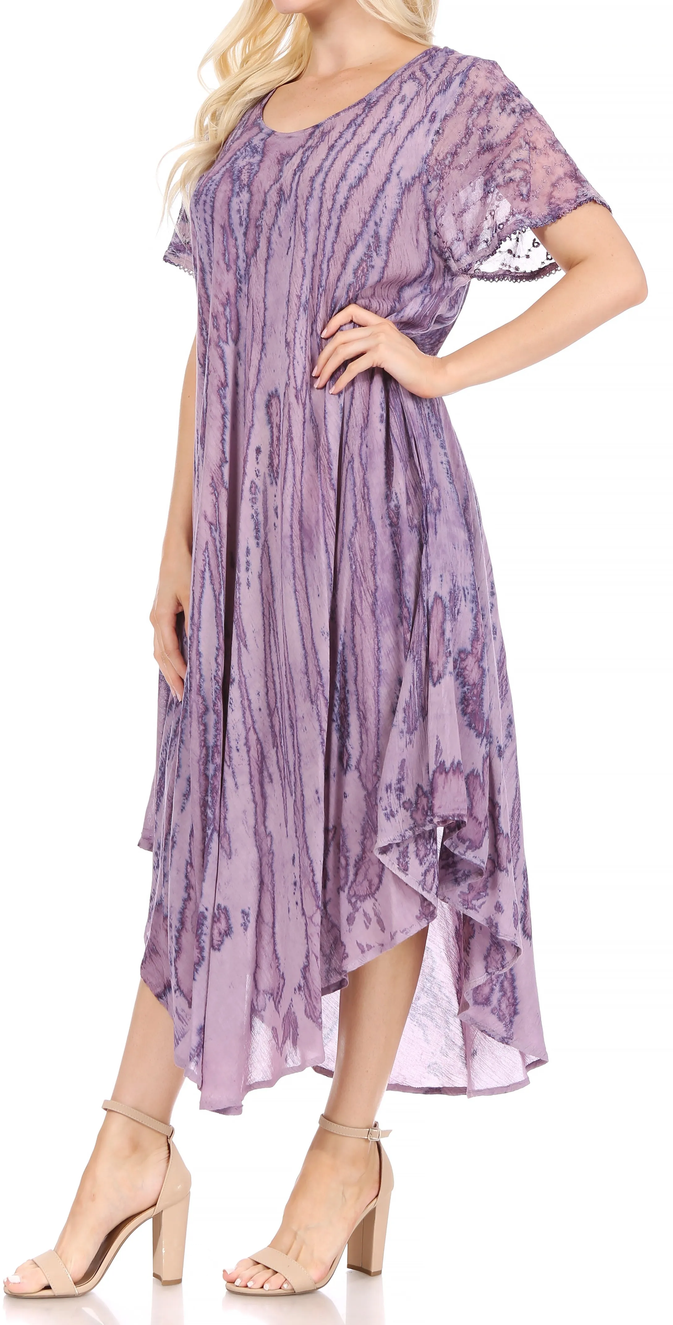 Sakkas Faye Cap Sleeved Cotton Caftan Cover Up Dress