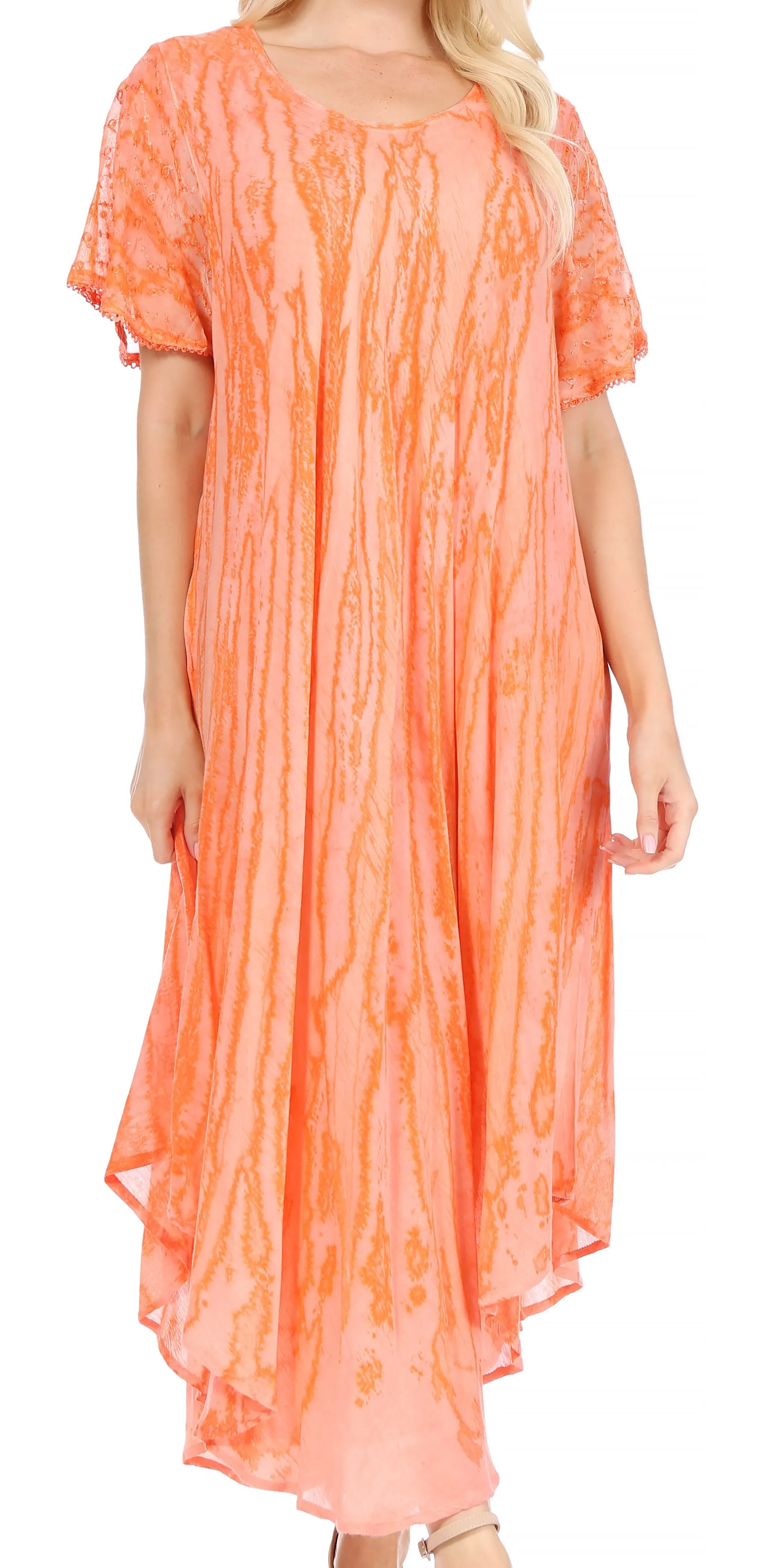 Sakkas Faye Cap Sleeved Cotton Caftan Cover Up Dress