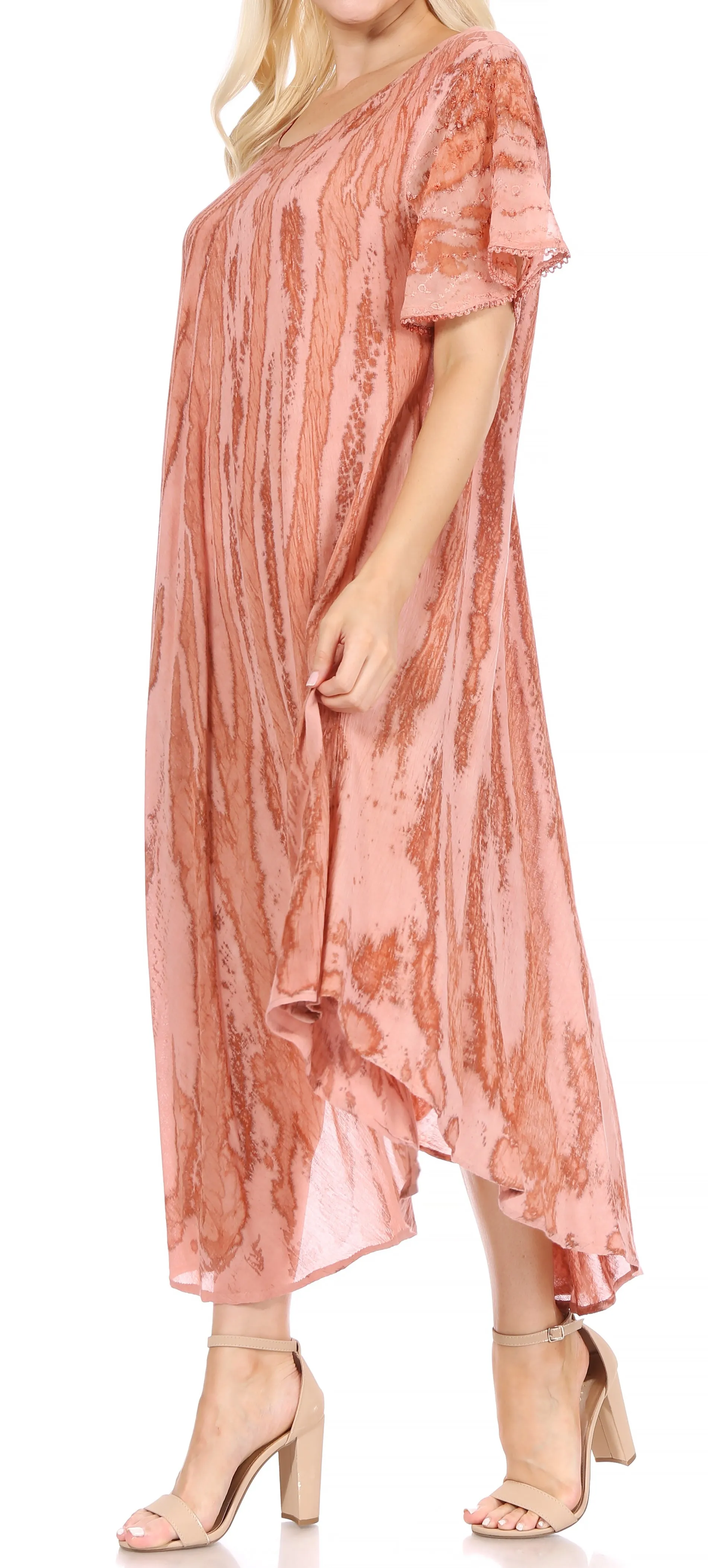 Sakkas Faye Cap Sleeved Cotton Caftan Cover Up Dress