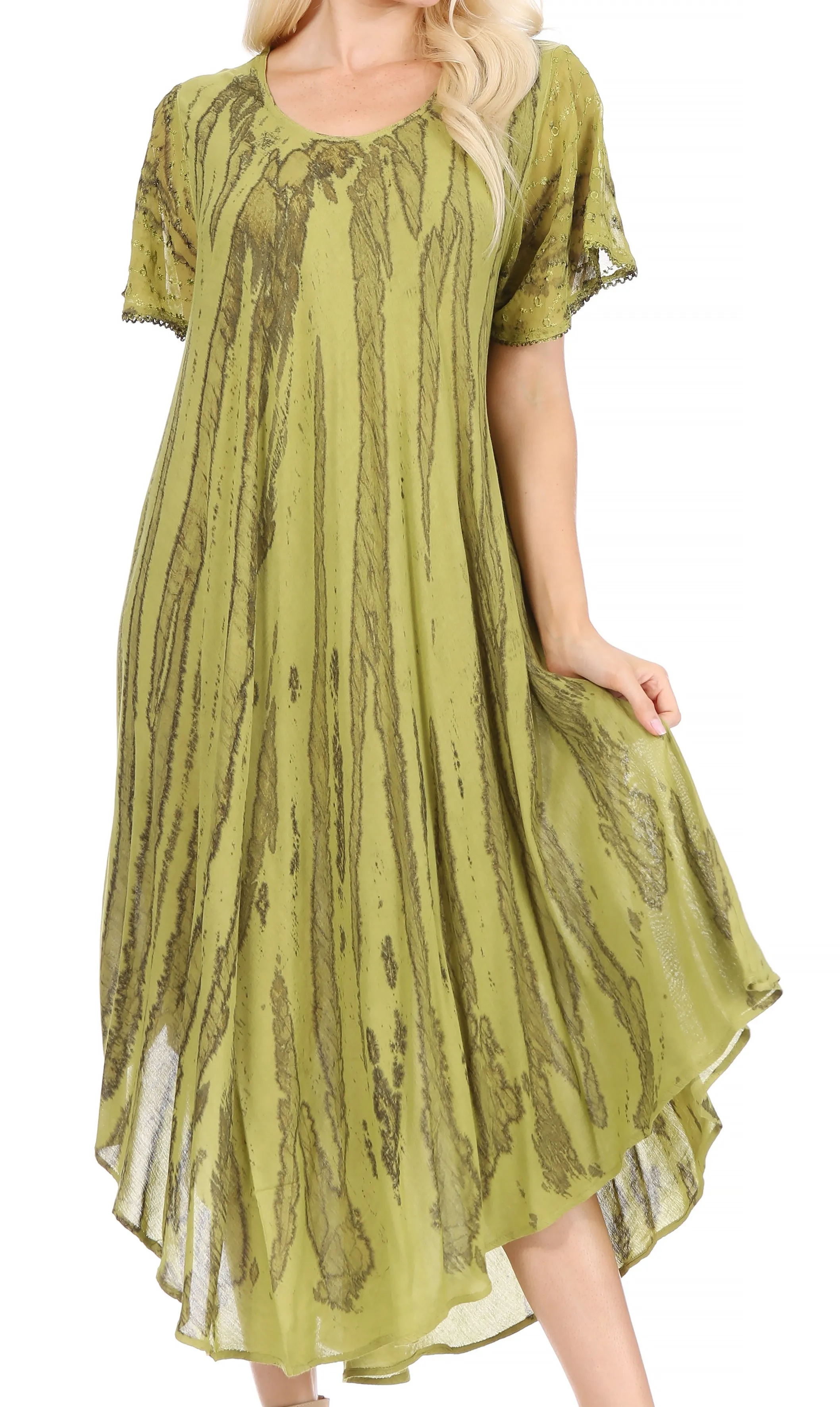 Sakkas Faye Cap Sleeved Cotton Caftan Cover Up Dress