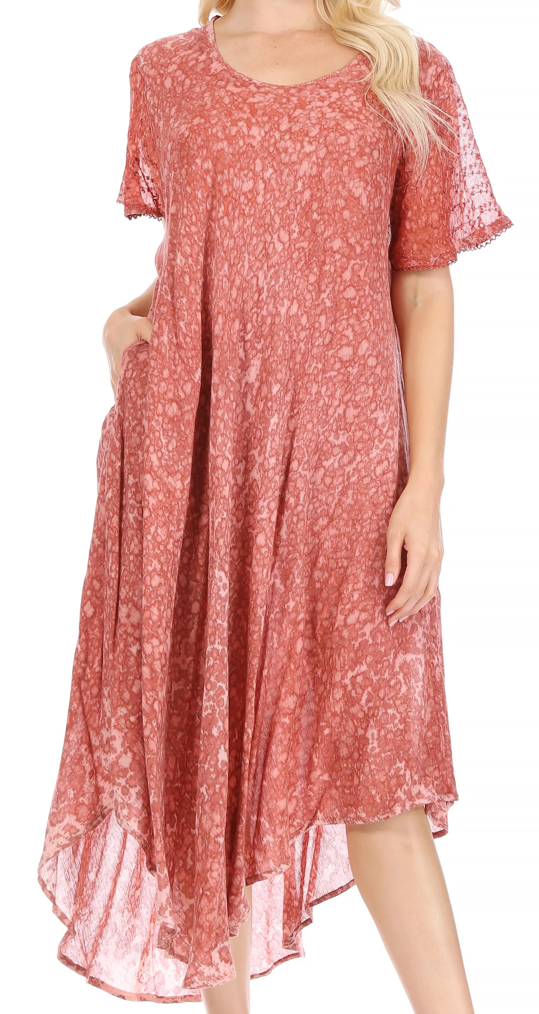 Sakkas Lila Freckled Dyed Cap Sleeve Scoopneck Long Caftan Dress / Cover Up