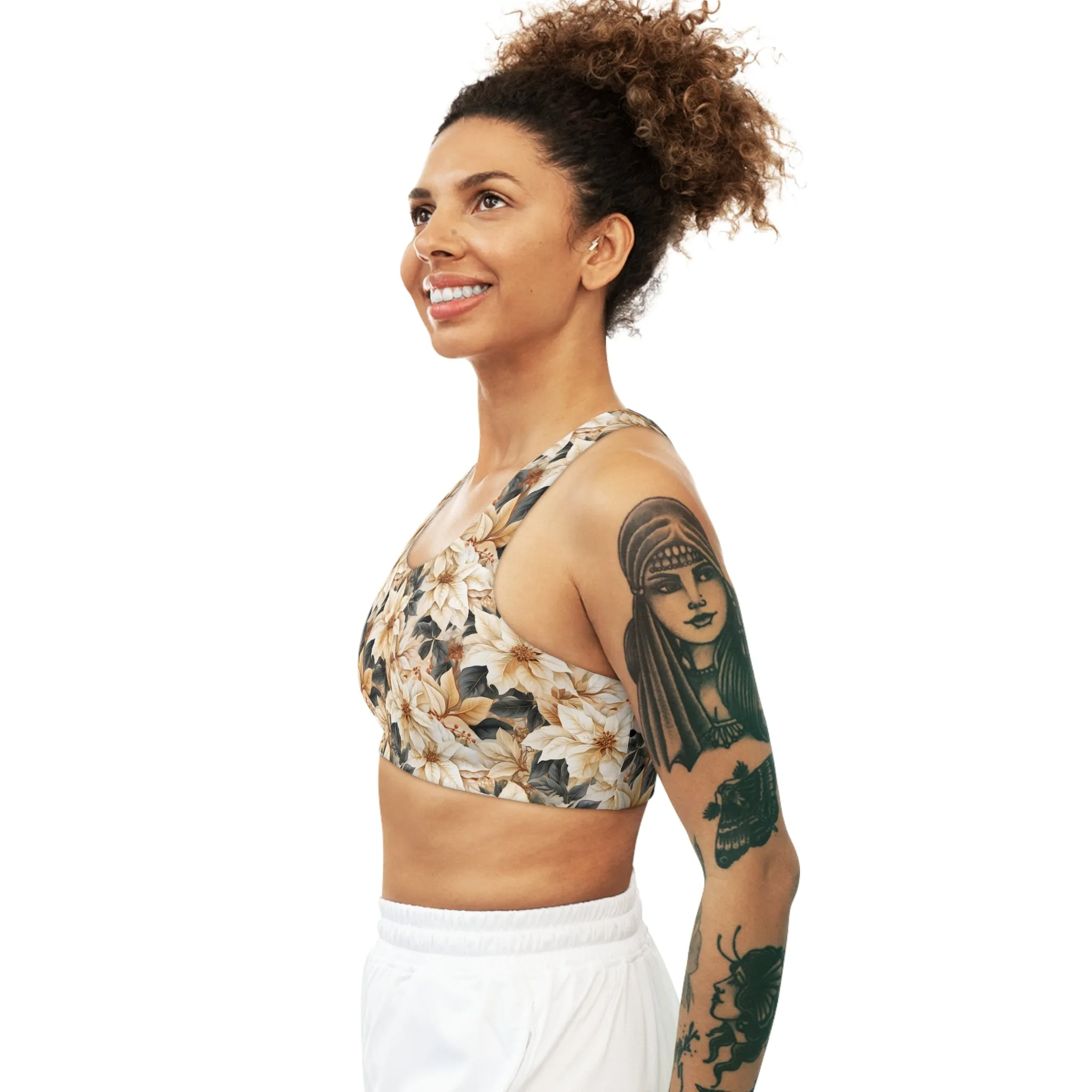 Seamless Sports Bra, Cream Poinsettia