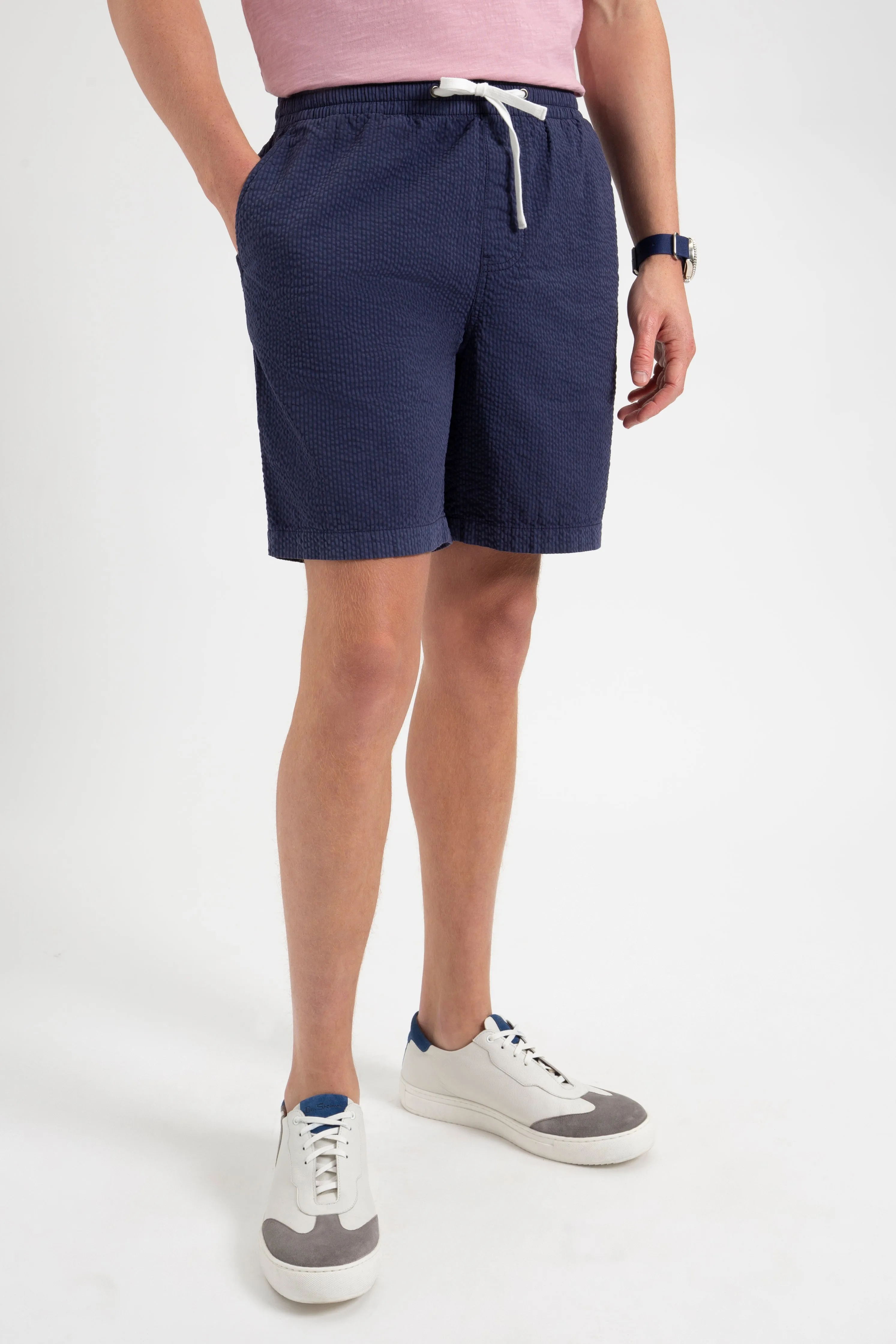 Seersucker Slim Fit Bengal Stripe Short - Navy