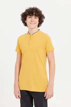 Senior Boys Mustard Mandarin Collar Polo Shirt