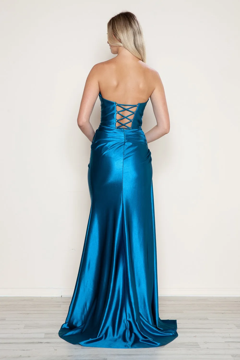 SERENITY Strapless Satin Sash Prom & Formal Dress