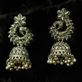 Silver oxidized peacock jhumki