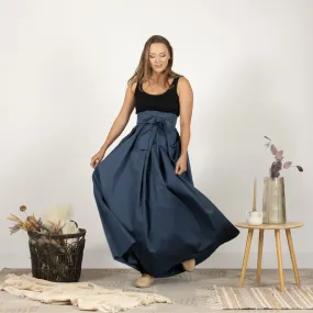 Slate Blue High Waist Pleated Maxi Skirt