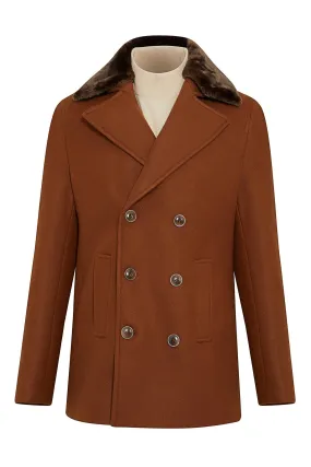 Slim Fit Cachet Double Breasted Cinnamon Wool Blend Coat