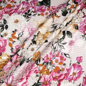 Striking Floral Printed Cotton & Silk Blend Cloqué